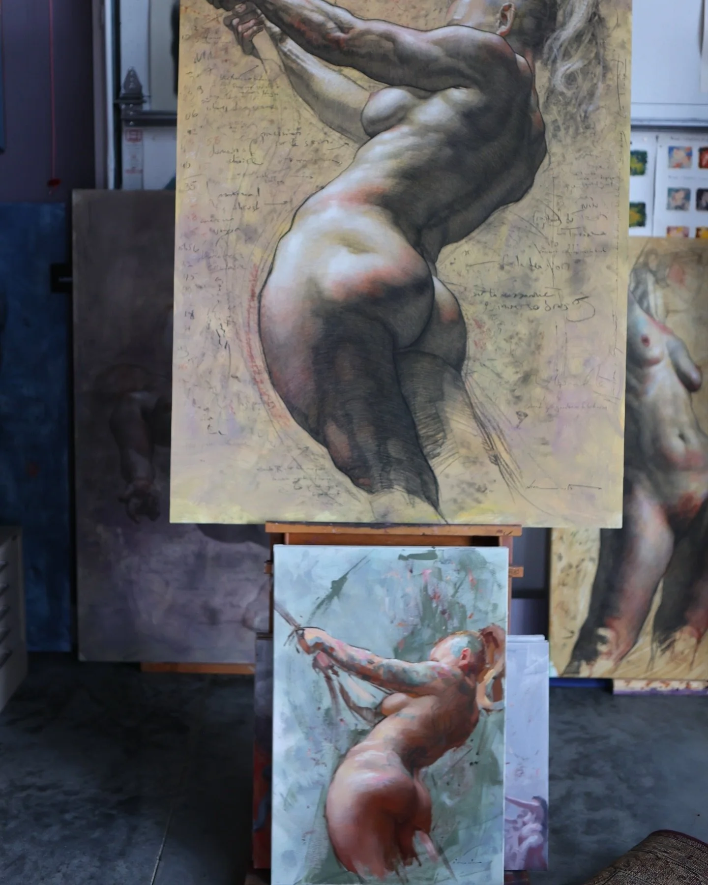 I was thrilled to rip out this little sister piece of &laquo;XXV O Fortuna, Titan&nbsp;&raquo;. This alla prima is available and it features more of the model&rsquo;s tattoos. @the.marieanne DM for inquiries. #paint #paintings #figurative #artcollect