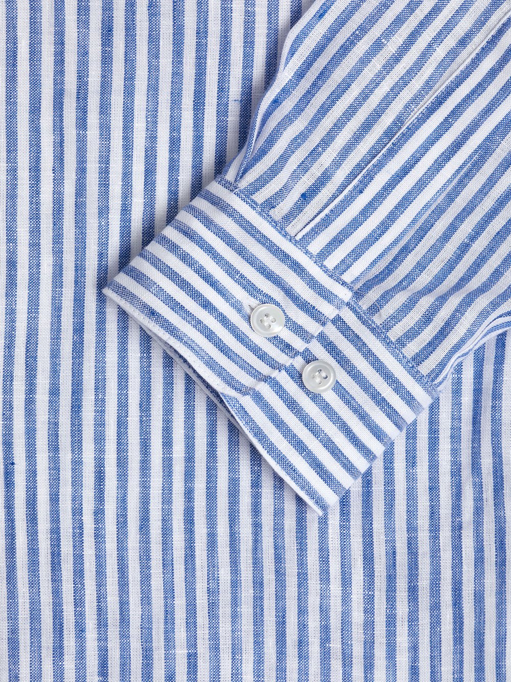 White and Blue Striped Linen Stand Collar Shirt - Heron's Ghyll