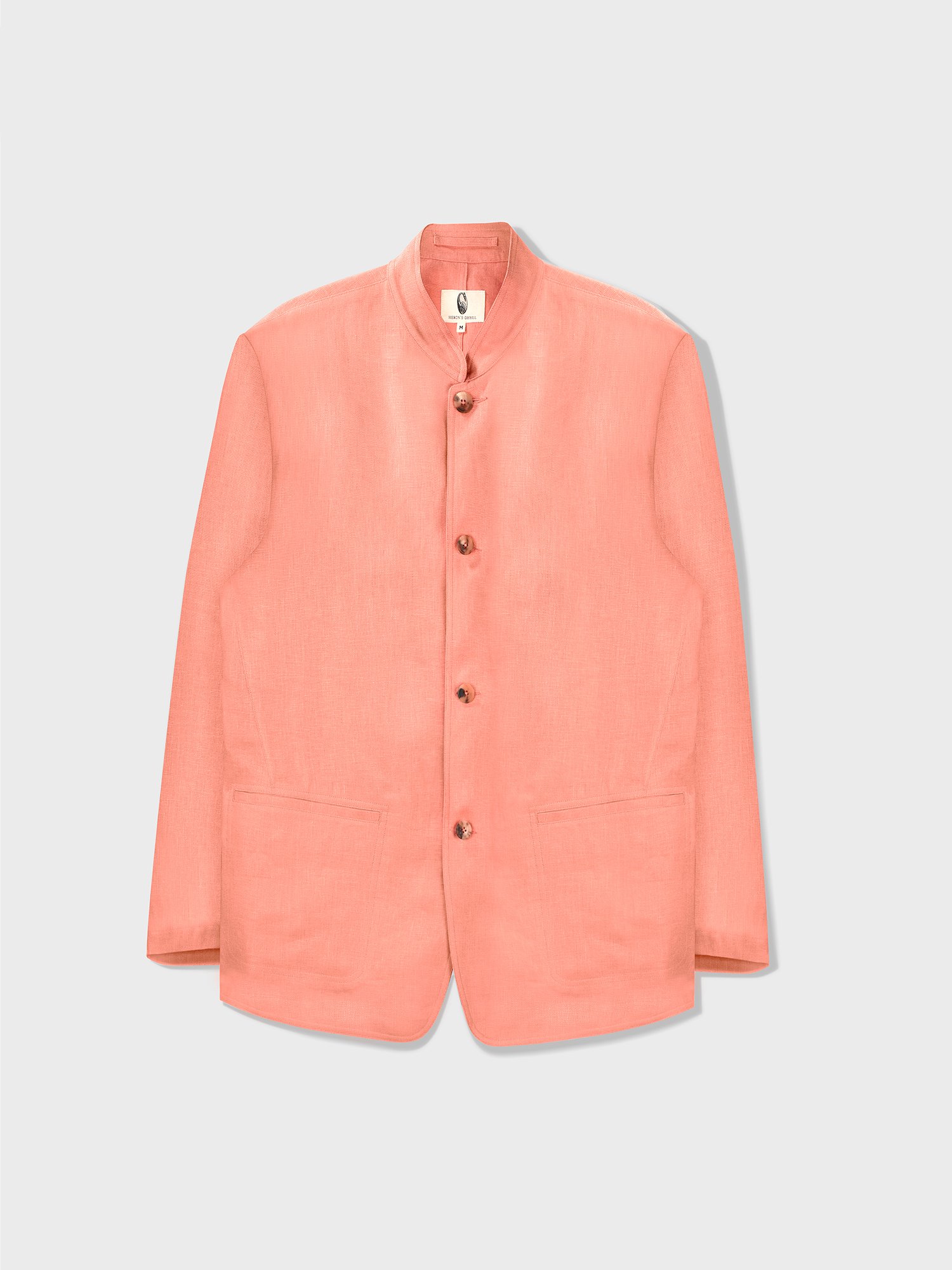 Salmon Pink Linen Relaxed Nehru Suit Jacket Heron's Ghyll