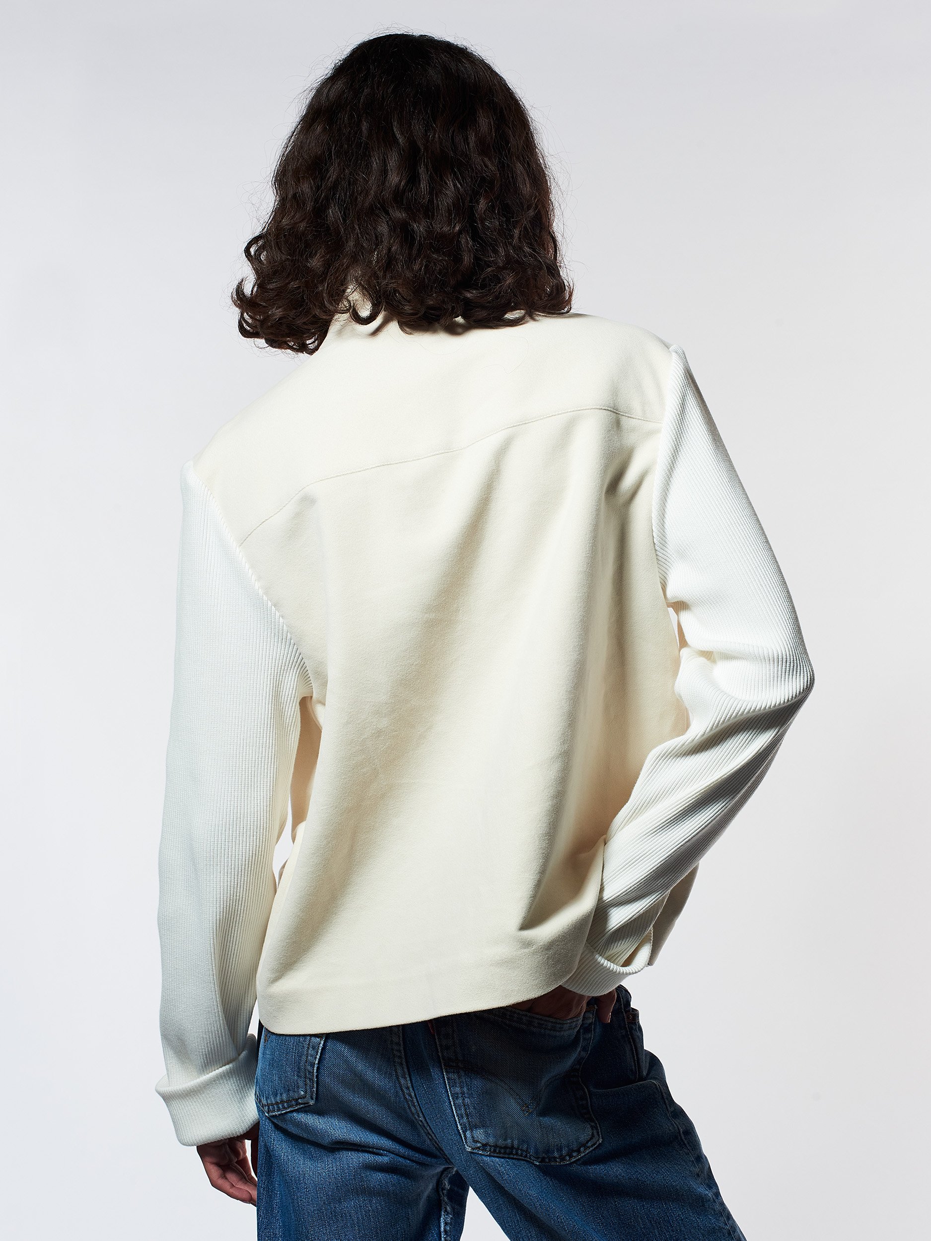 Cream Funnel Neck Jacket with Ribbed Sleeves Heron's Ghyll