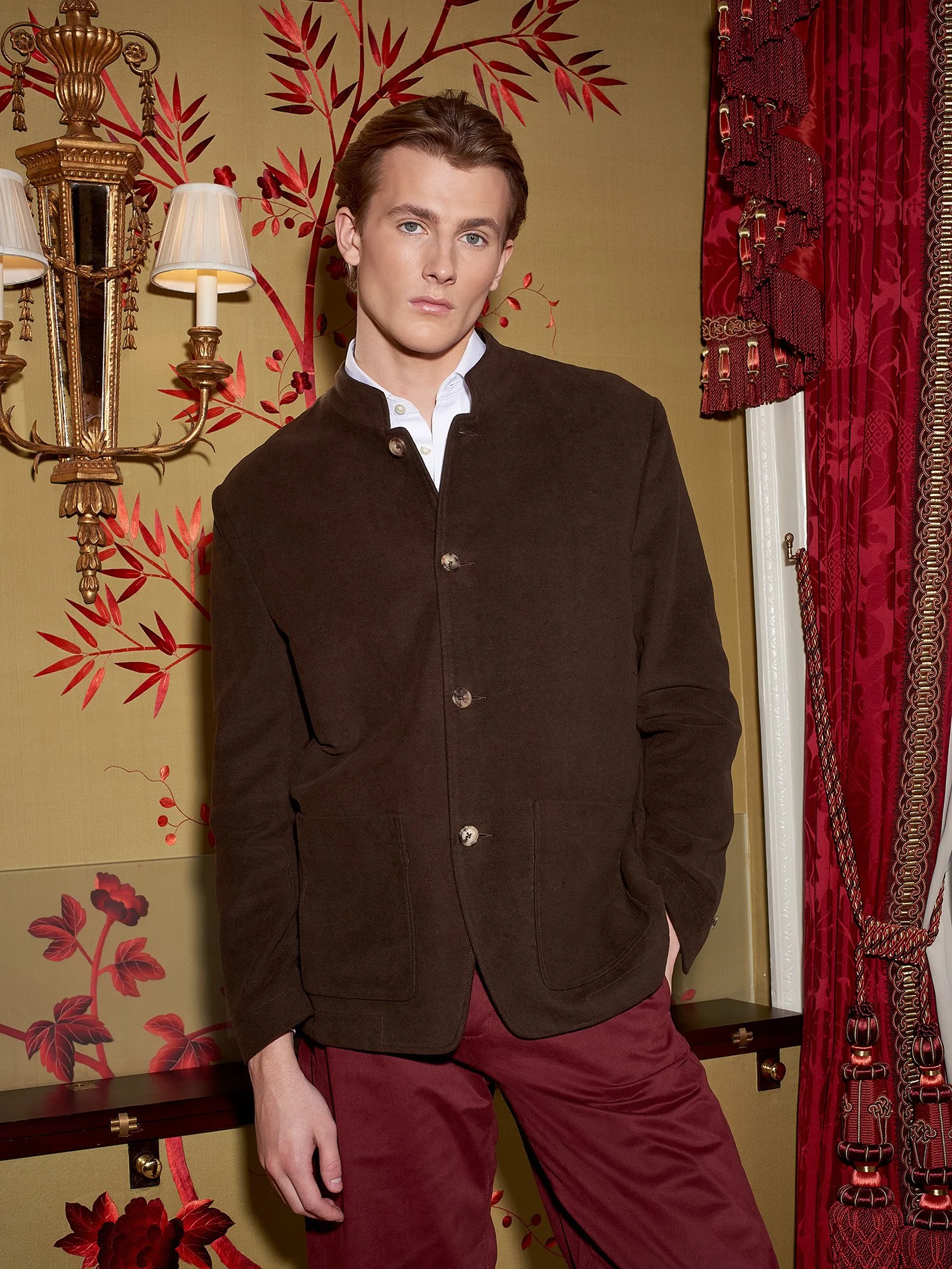 Taal Brown Moleskin Nehru Jacket Heron's Ghyll