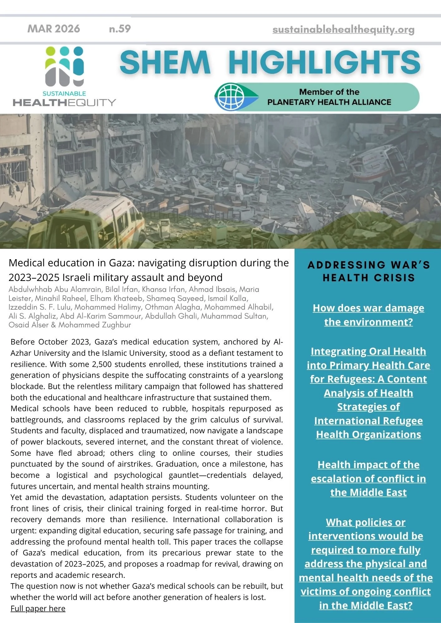 HL. 59 -  Medical education in Gaza: navigating disruption during the 2023–2025 Israeli military assault and beyond