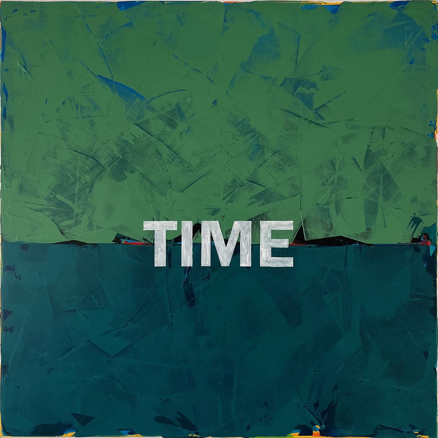 time. an abstract painting by peter scherrer. 48w x 48h. acrylic on canvas.
