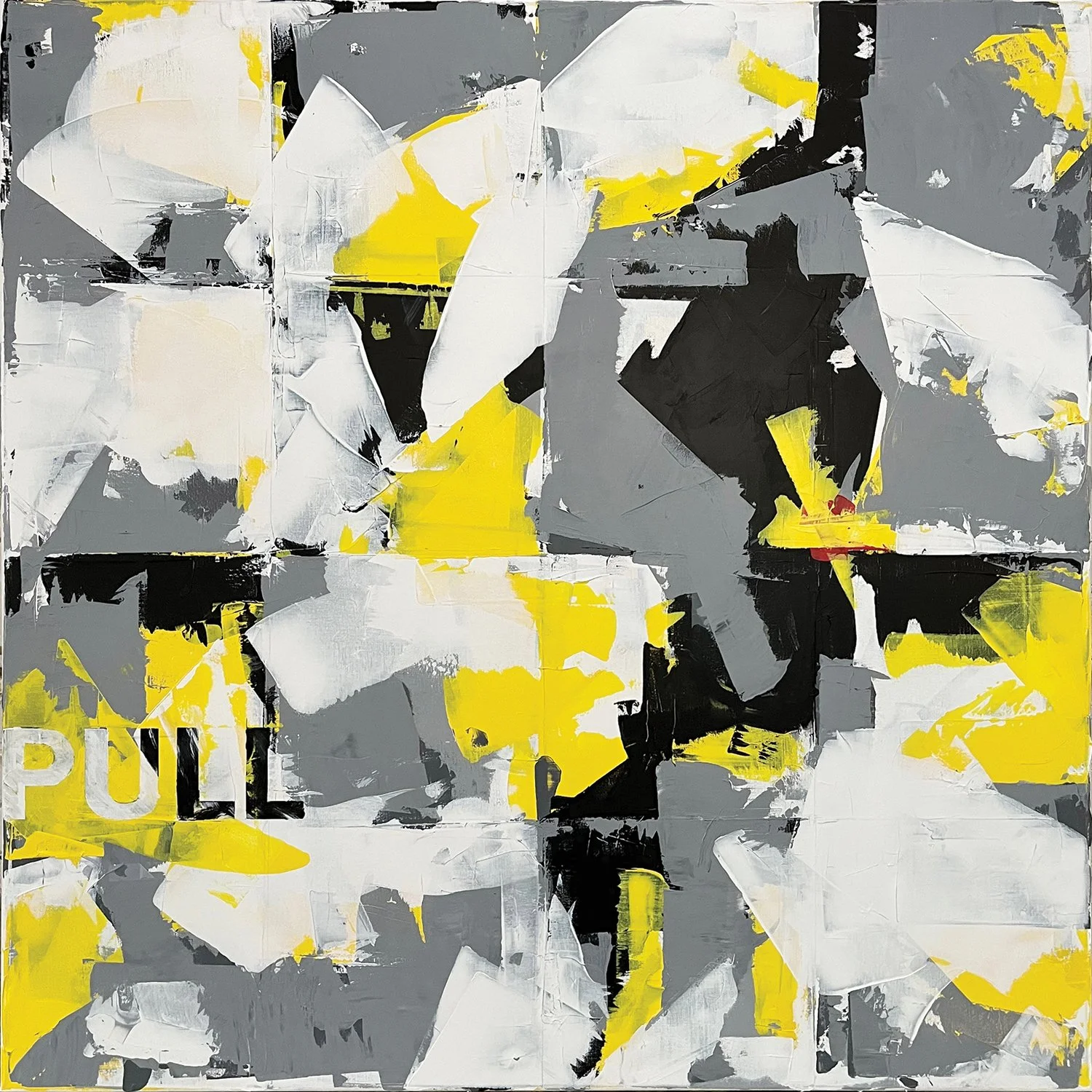 pull. an abstract painting by peter scherrer. 48w x 48h. acrylic on canvas.