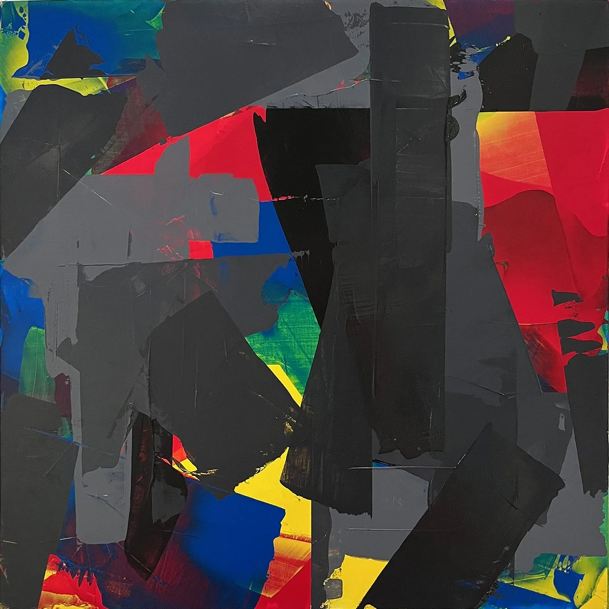 hopeful. an abstract painting by peter scherrer. 16w x 16h. acrylic on wood.