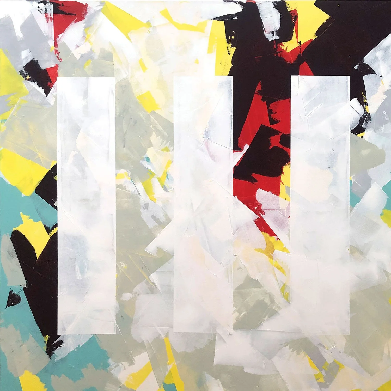three of three. an abstract painting by peter scherrer. 60w x 60h. acrylic on canvas.