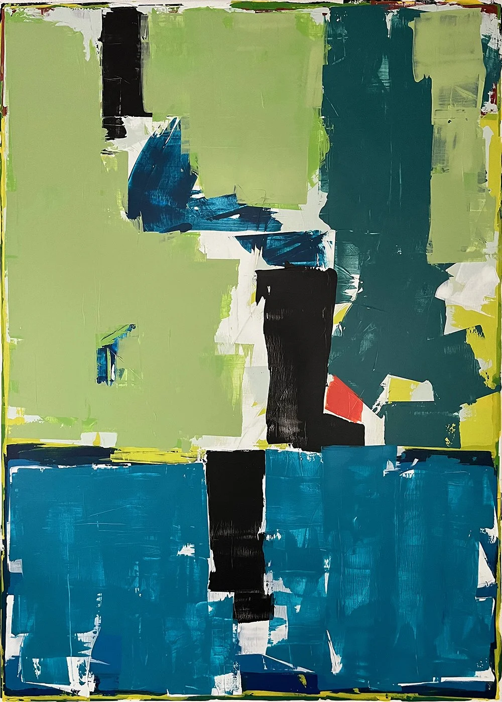 out-there. an abstract painting by peter scherrer. 60w x 84h. acrylic on canvas.