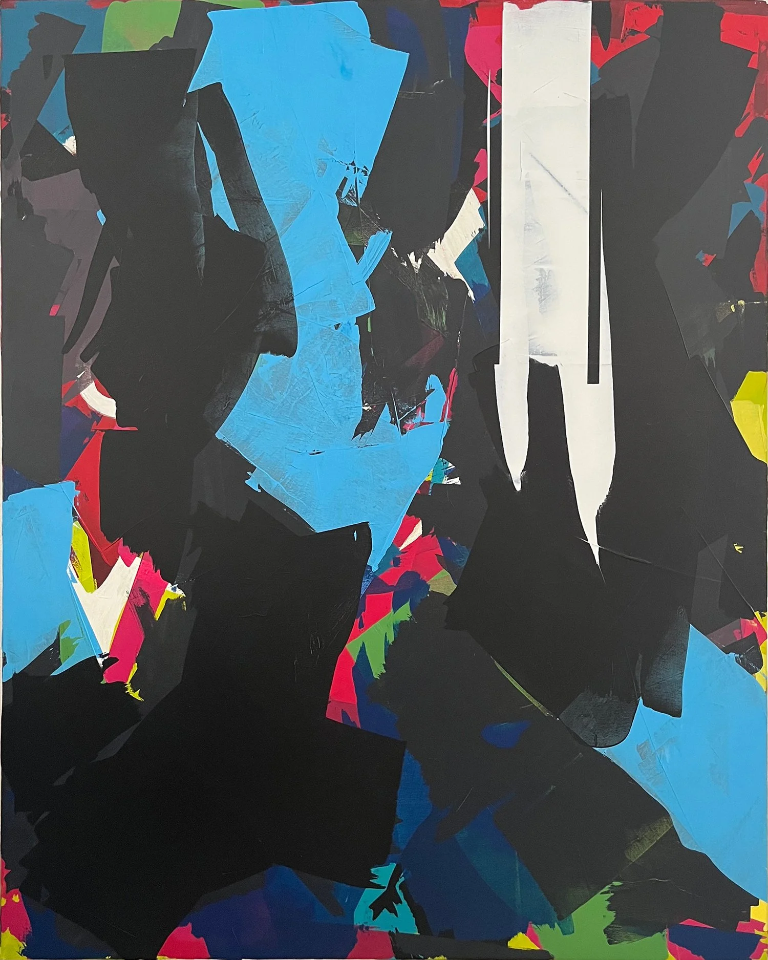 white stripe. an abstract painting by peter scherrer. 48w x 60h. acrylic on canvas.