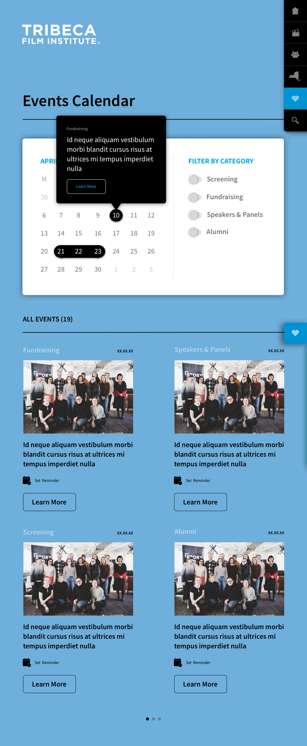 Desktop: Events page