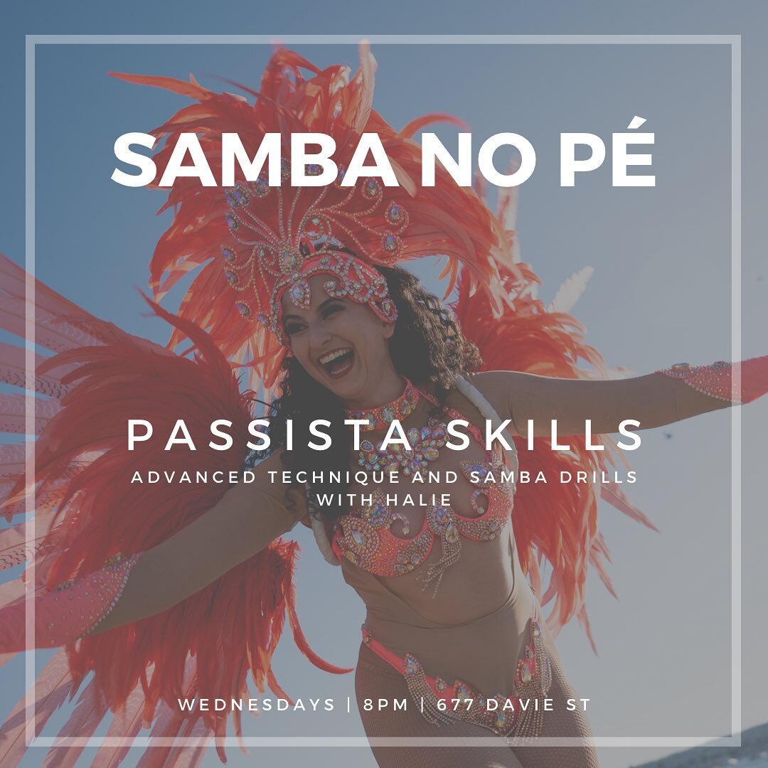 Your favourite passista skills drop in class is back for Fall 🥰💃✨🫶

For the experienced samba dancer, this class led by Halie will drill your samba resistencia, style, and technique. Sharpen your choreography-learning skills and samba speed with a