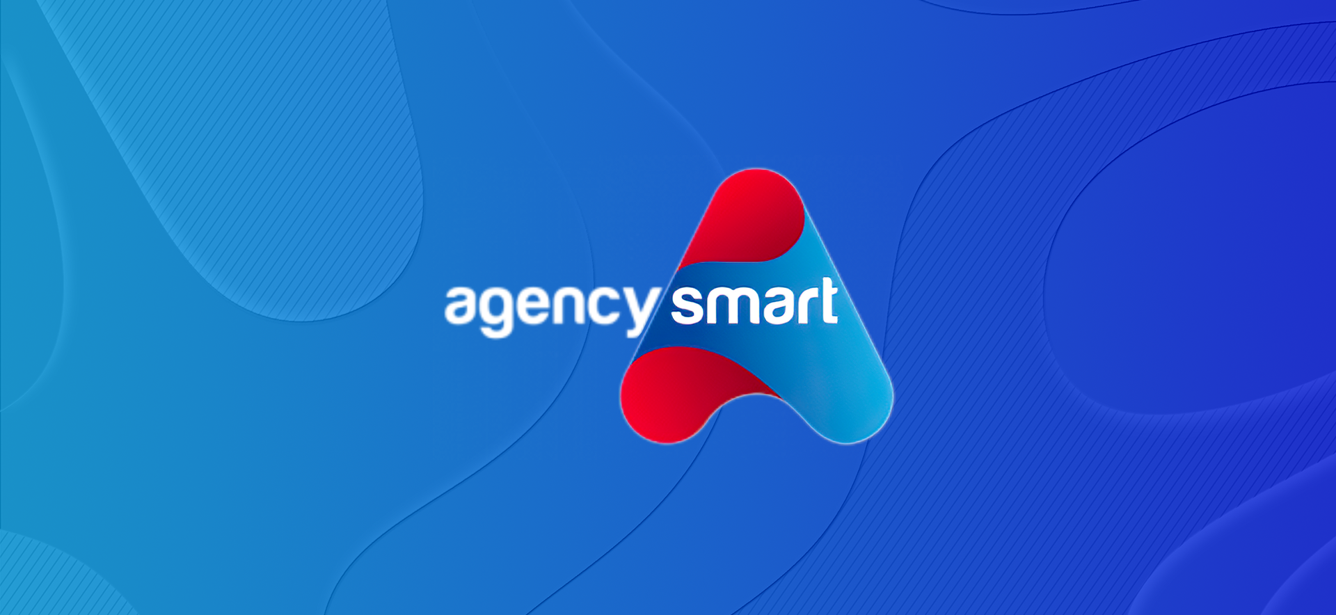 Agency Smart logo with a stylized A in blue and red on a blue background with abstract circular patterns.