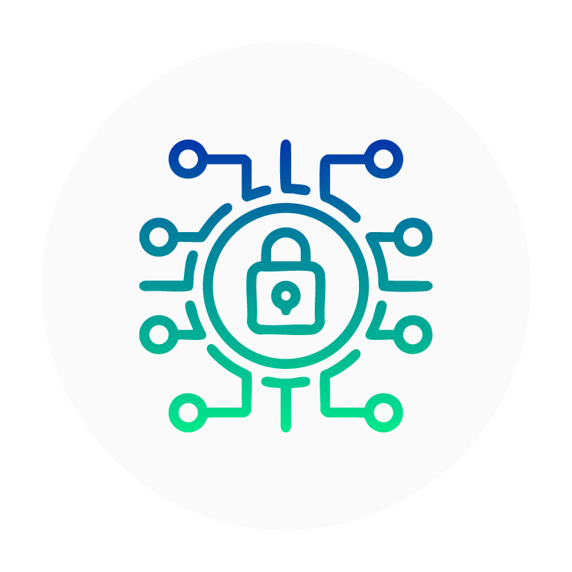 Illustration of a padlock surrounded by circuit lines, symbolizing cybersecurity or data protection.