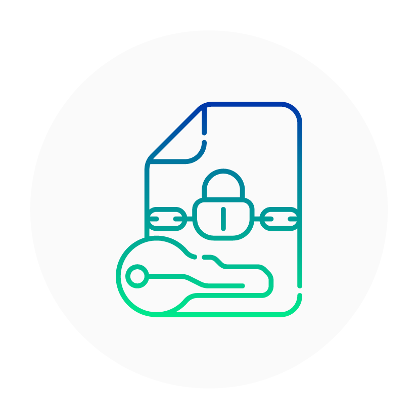 Icon of a document with a lock and chain, representing secured or encrypted files.