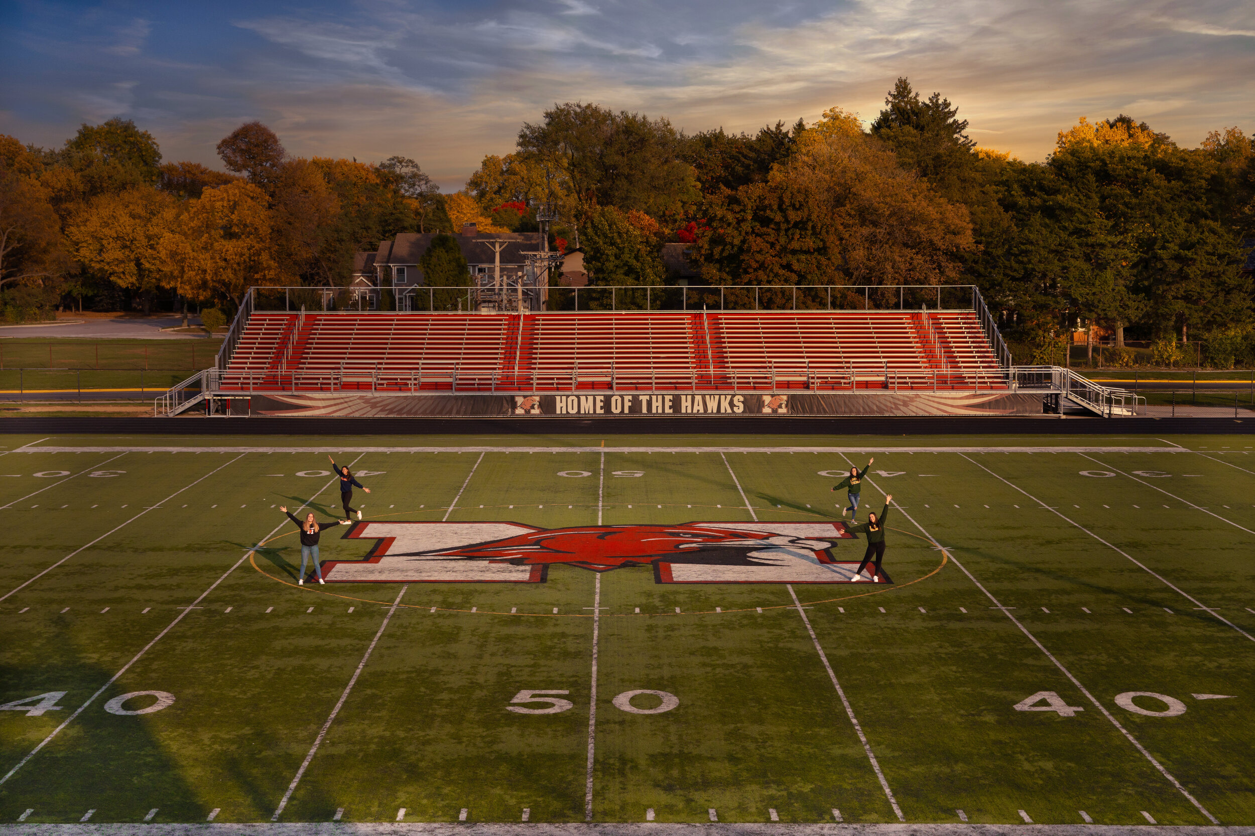 Senior Pictures Chicago Maine South High School Football Field at Sunset