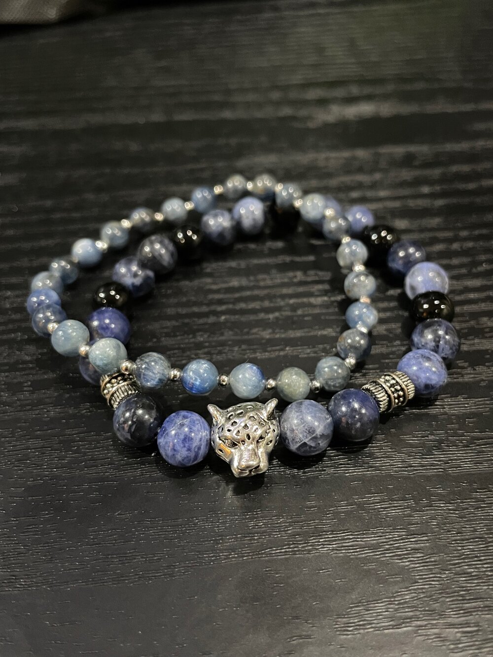 Blue Sodalite, Kyanite and Black Onyx Cheetah Bracelet Blue Sodalite, Kyanite and Black Onyx Cheetah Bracelet