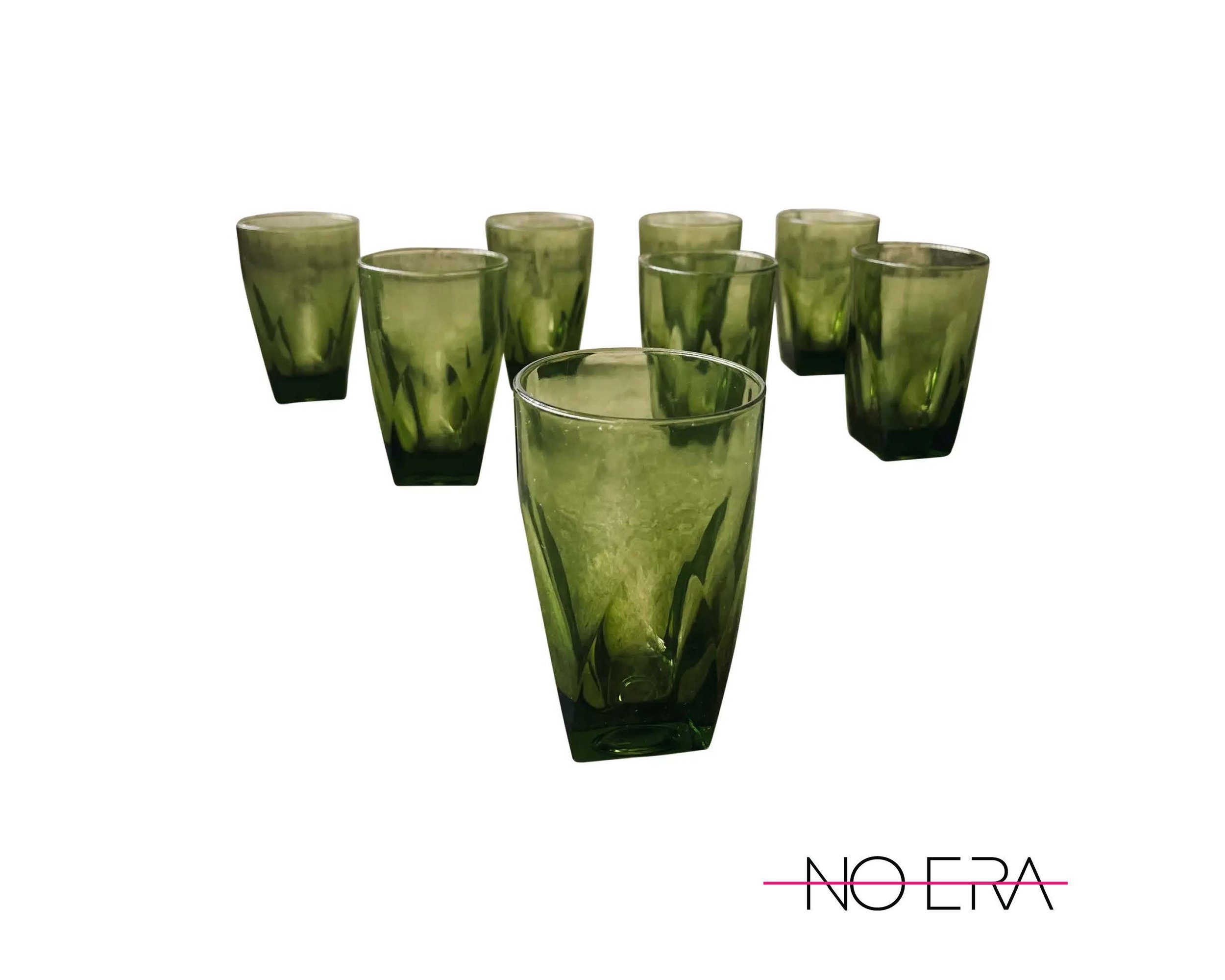 SOLD Vintage Avocado Green Faceted Glassware