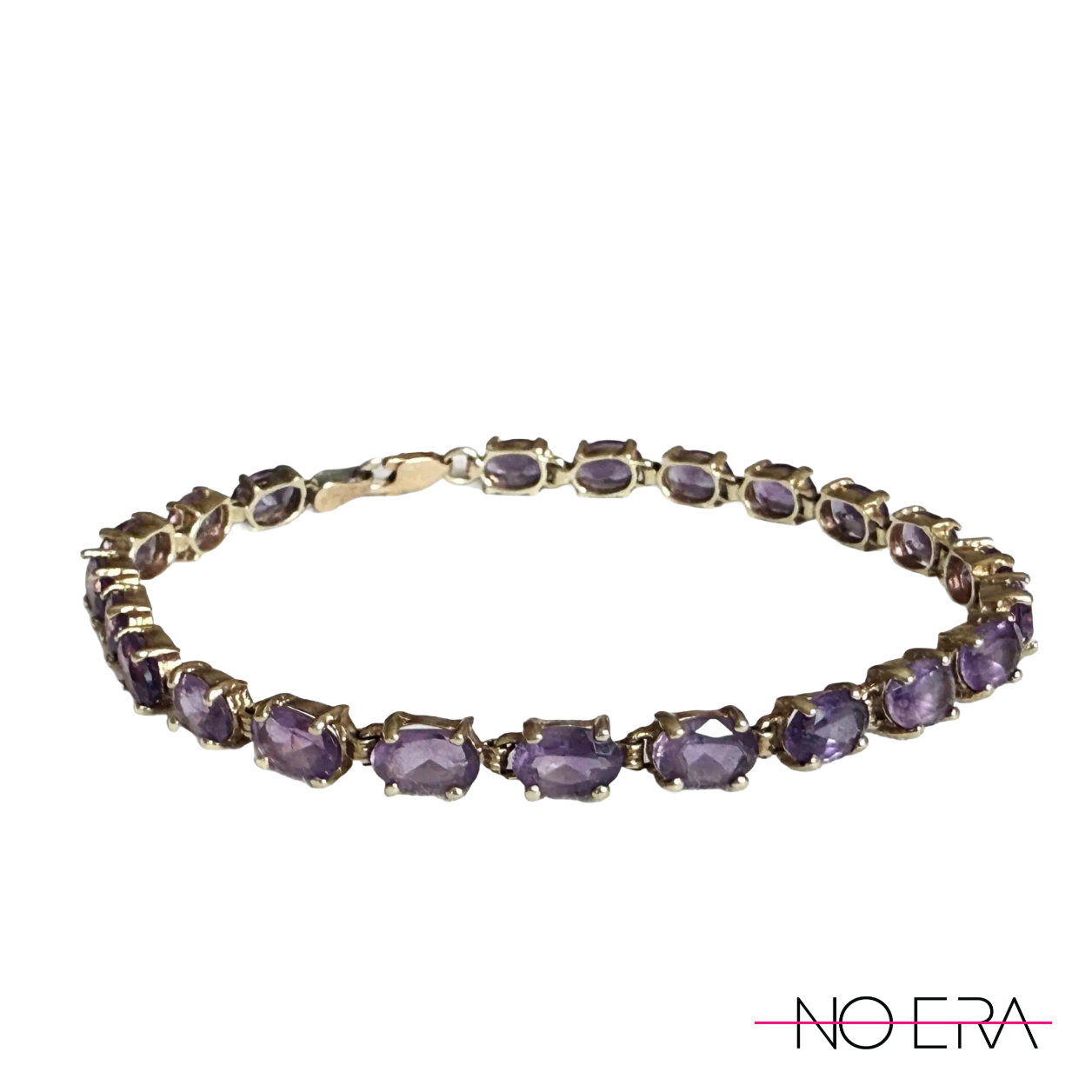 Vintage 1980s 10k Yellow Gold Amethyst Tennis Bracelet
