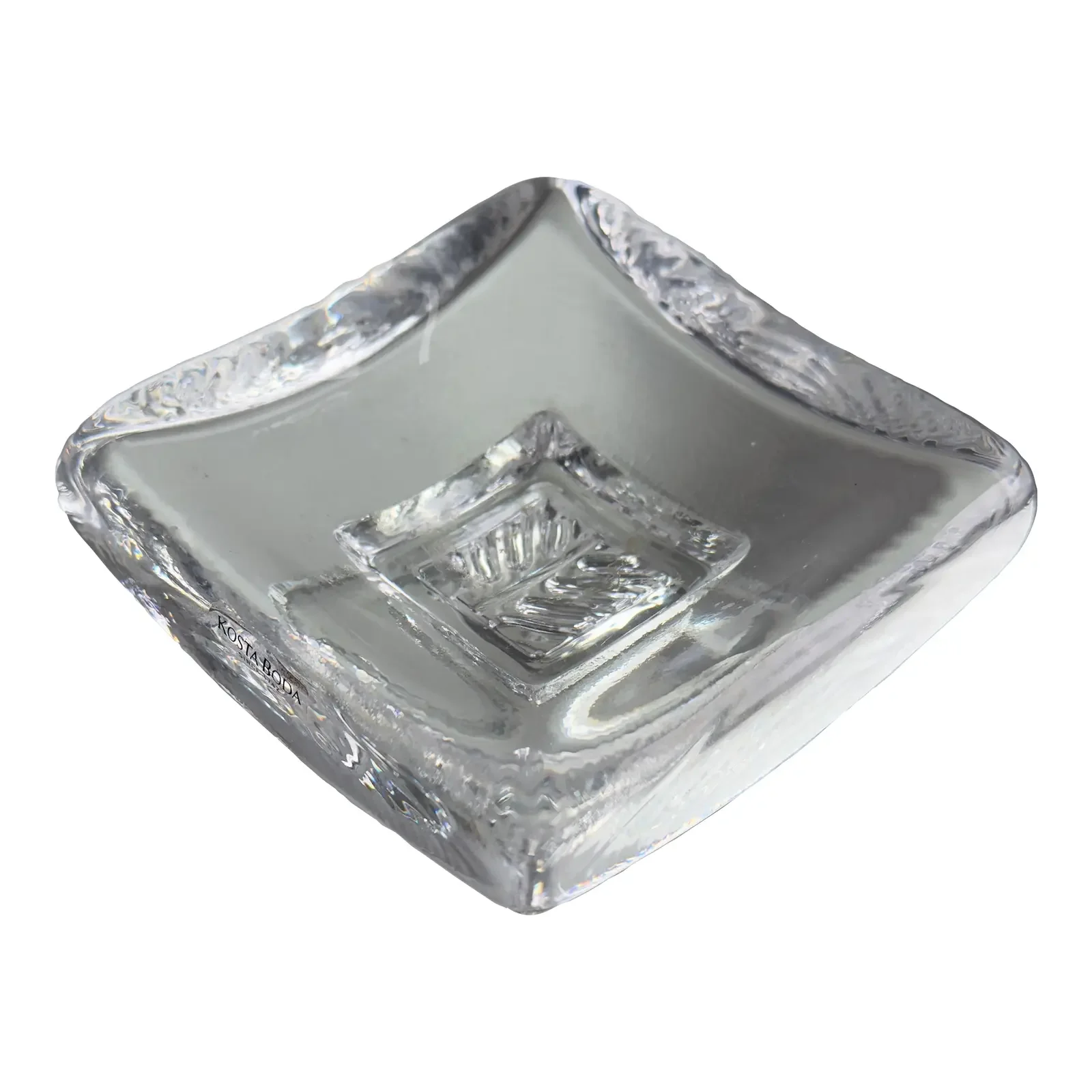 Late 20th Century Kosta Boda Clear Art Glass Square Dish by Bertil Vallien