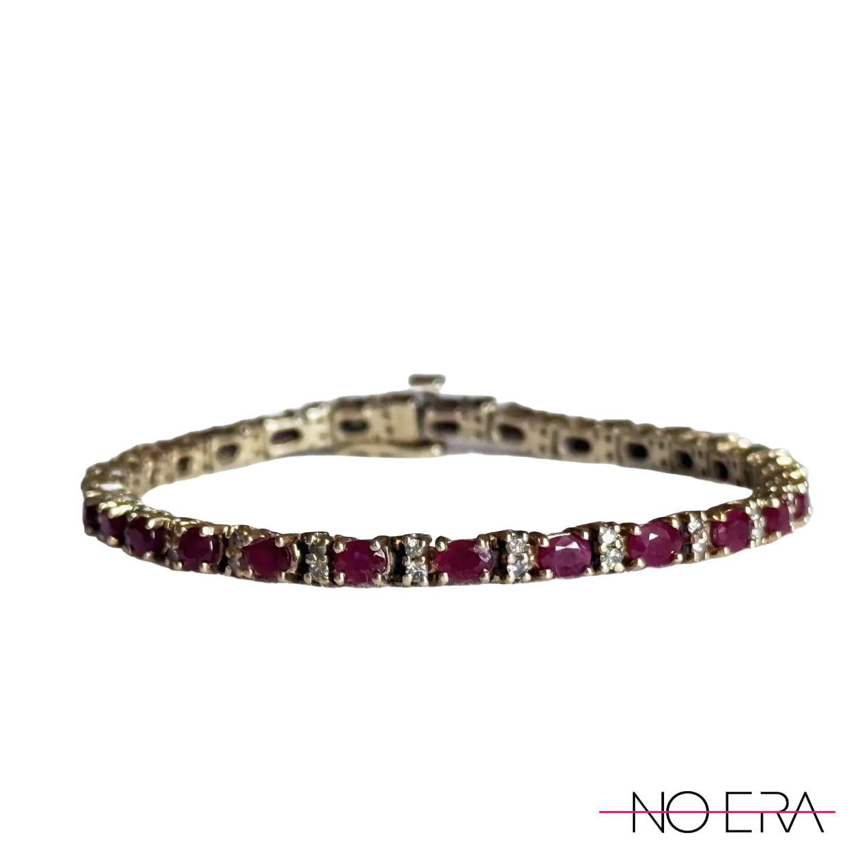 Vintage 1980s 14k Yellow Gold Ruby & Diamond Tennis Bracelet