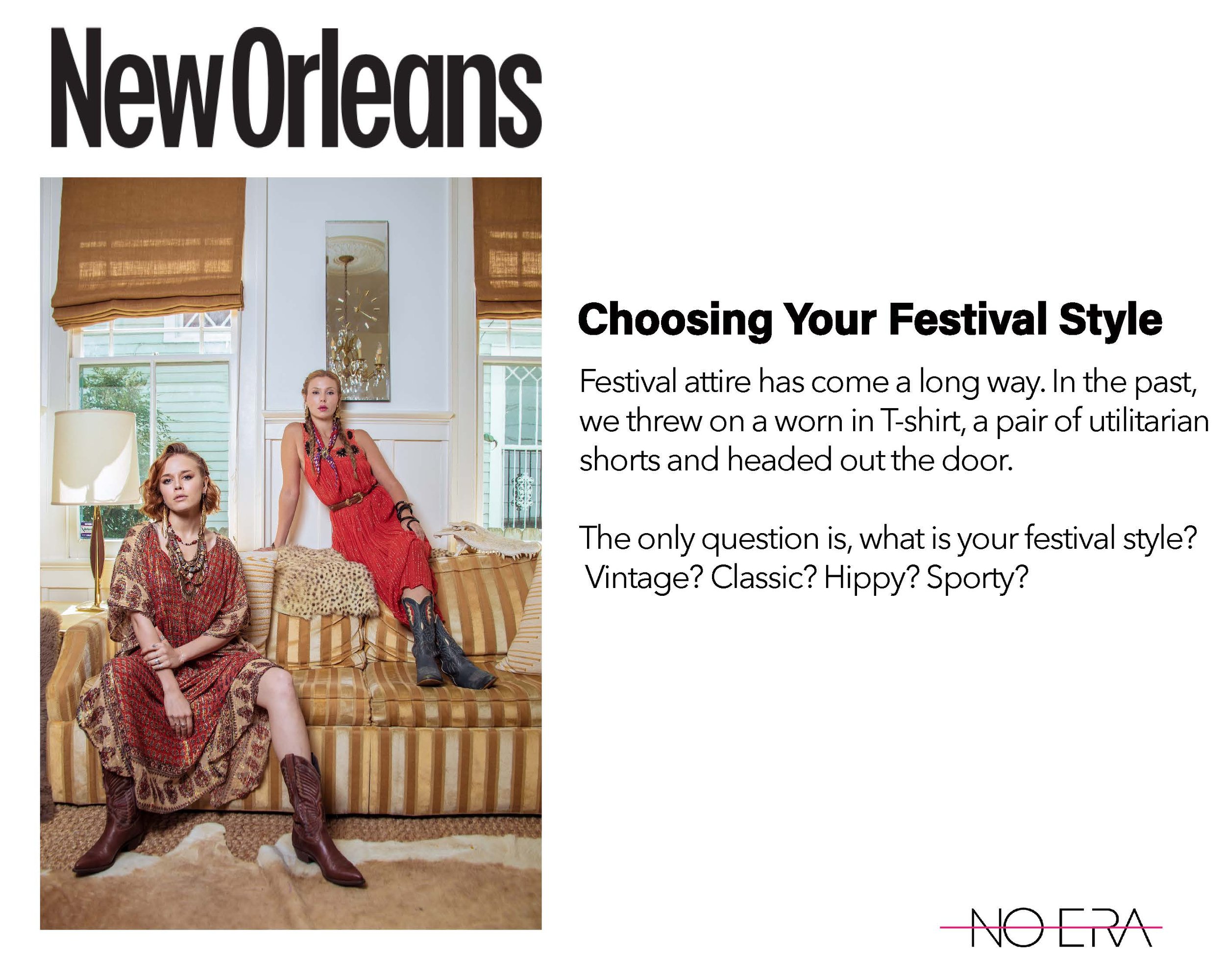 House of No Era featured in New Orleans Home Magazine in a set design photographed in Carly Sioux's New Orleans apartment, featuring vintage furniture and vintage fashion styled together in an editorial interior setting.
