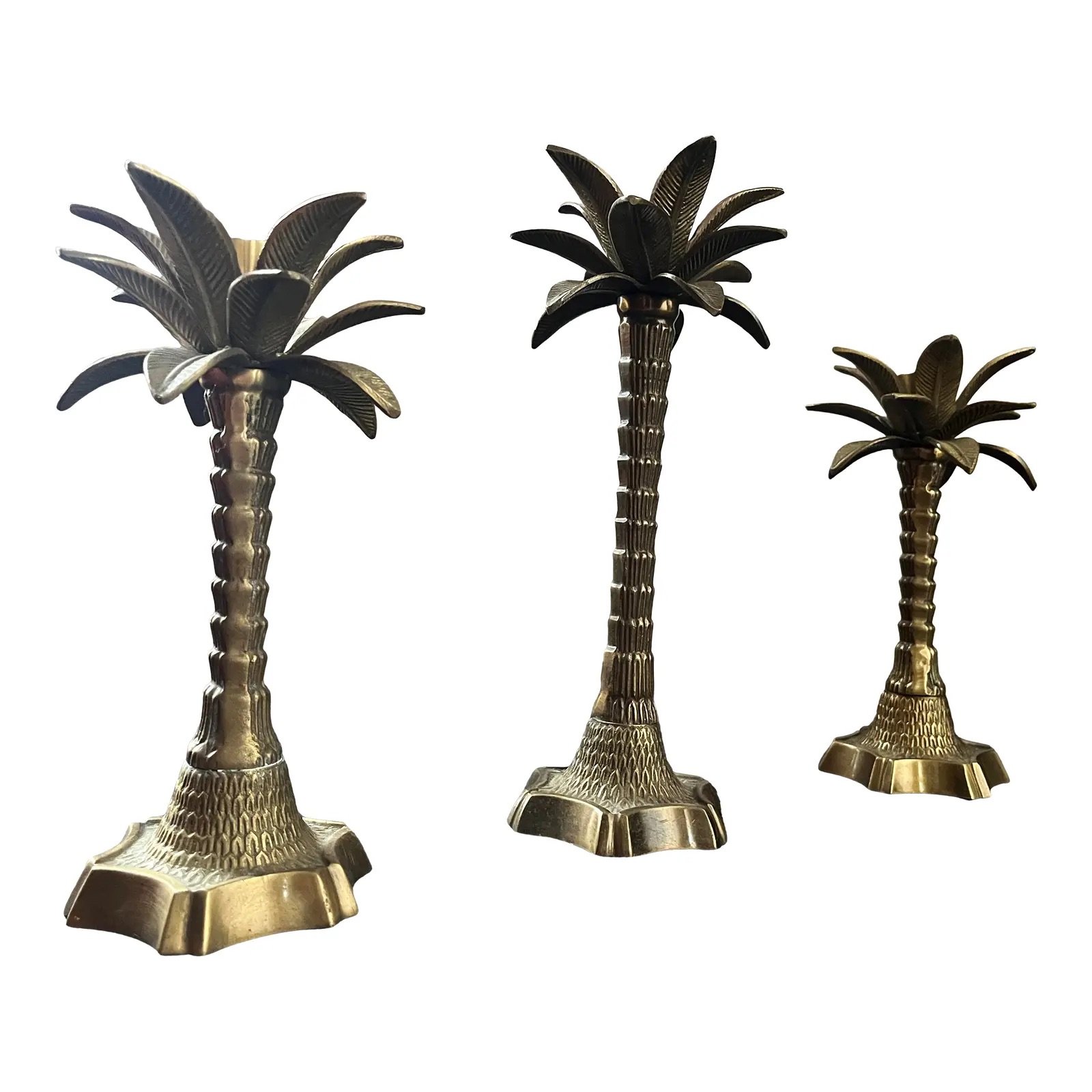 SOLD Vintage Hollywood Regency Brass Palm Tree Candle Holders