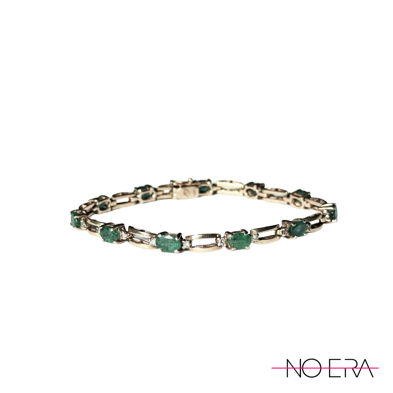 Vintage Michael Anthony 14k Yellow Gold Emerald Diamond Bar Link Tennis Bracelet