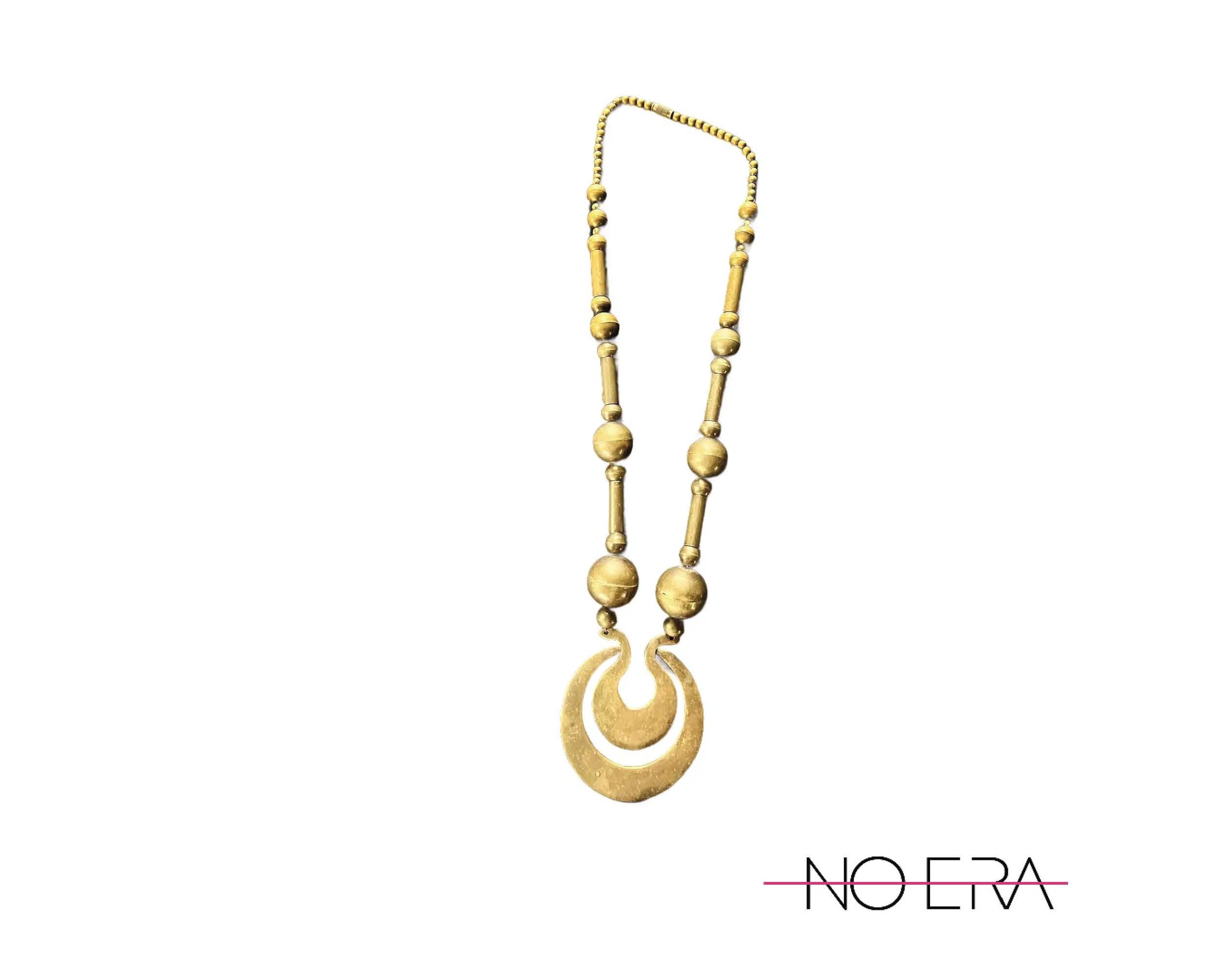 SOLD 1970s Brass Crescent Pendant Drop Necklace