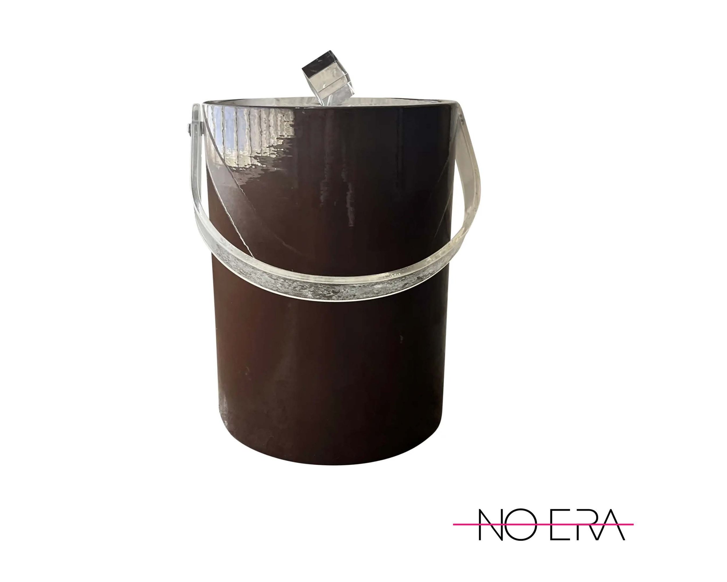 SOLD- Hollywood Regency Brown Pleather and Lucite Ice Pail