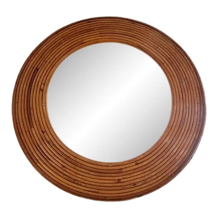 Mid-Century Modern Pencil Reed Rattan Mirror Attributed to Gabriella Crespi