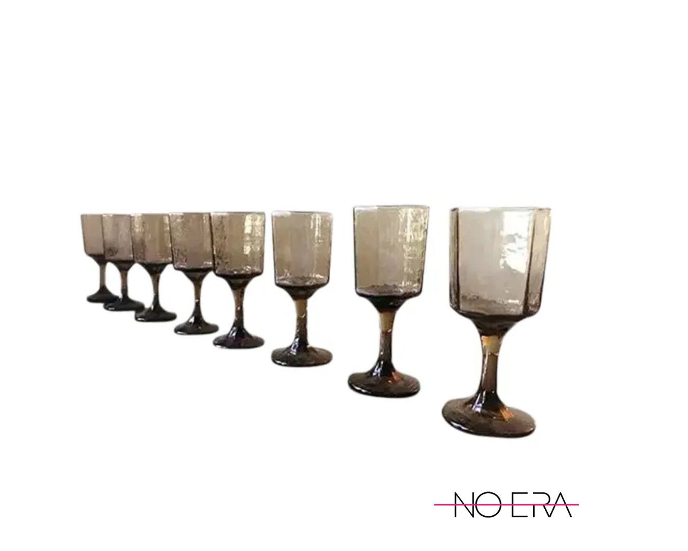 Mid-Century Modern, Octagonal Smoked Glass Champagne Flutes