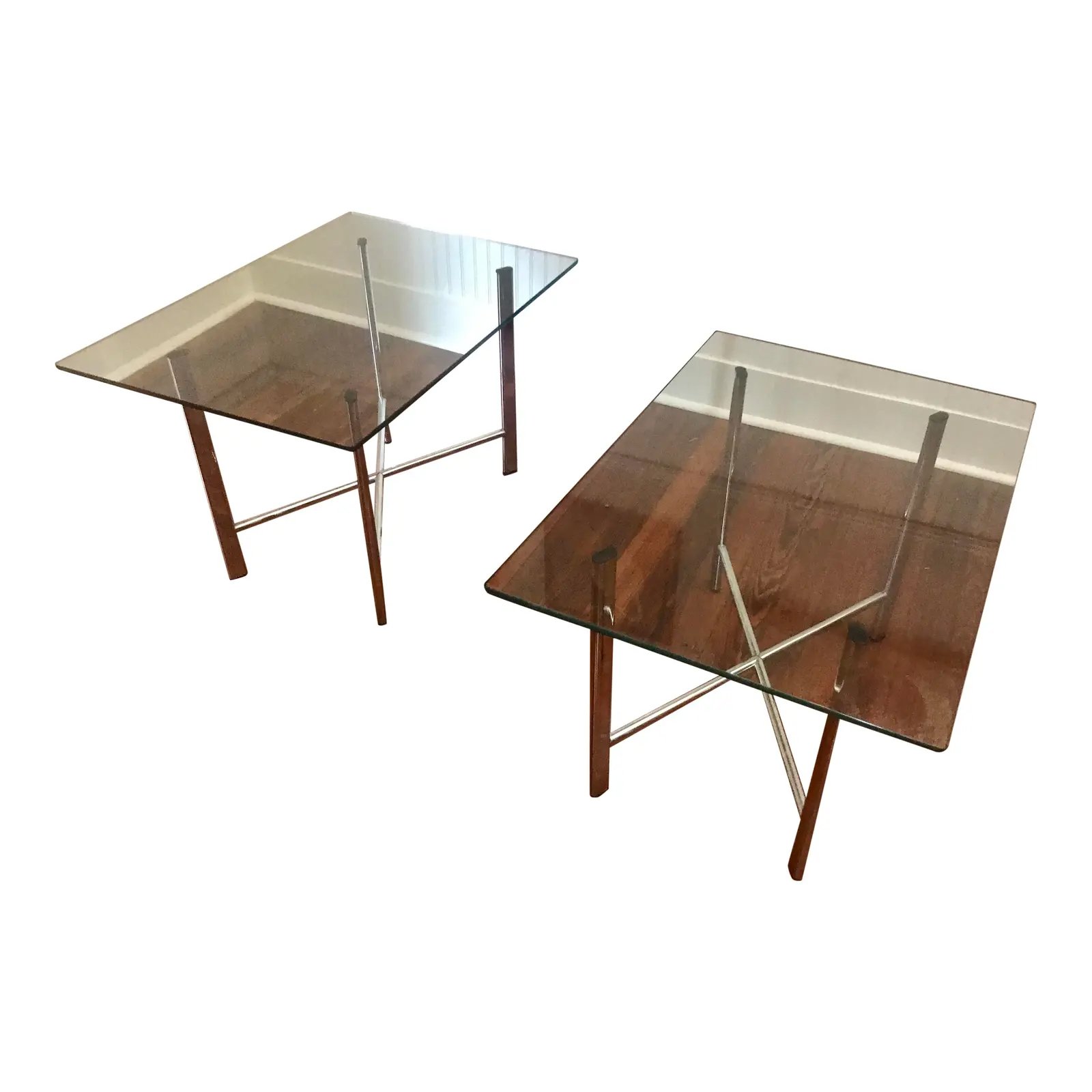 Pair of Barcelona Style Industrial Glass Side Tables