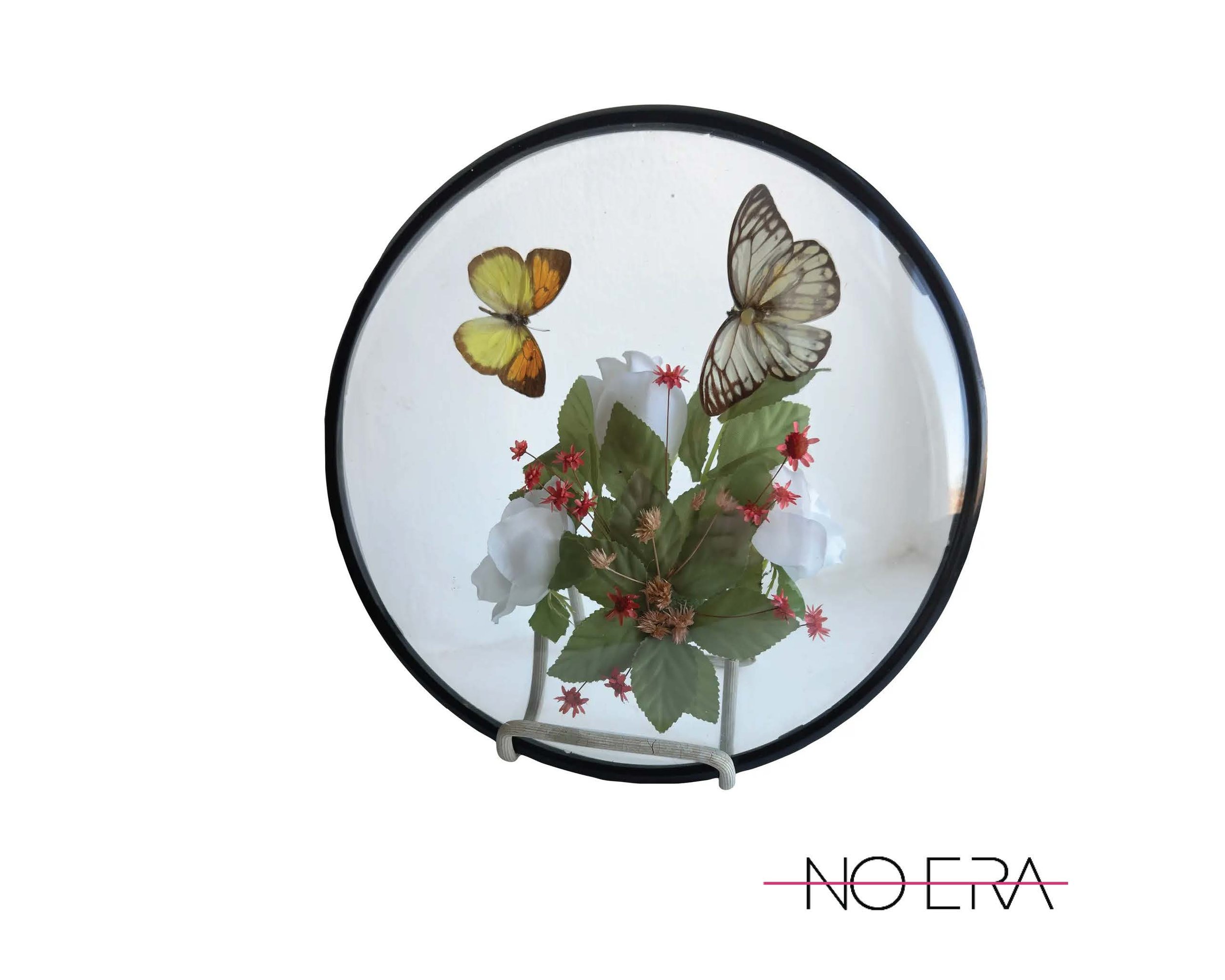 Vintage 1970s Framed Butterfly and Botanical Topiary