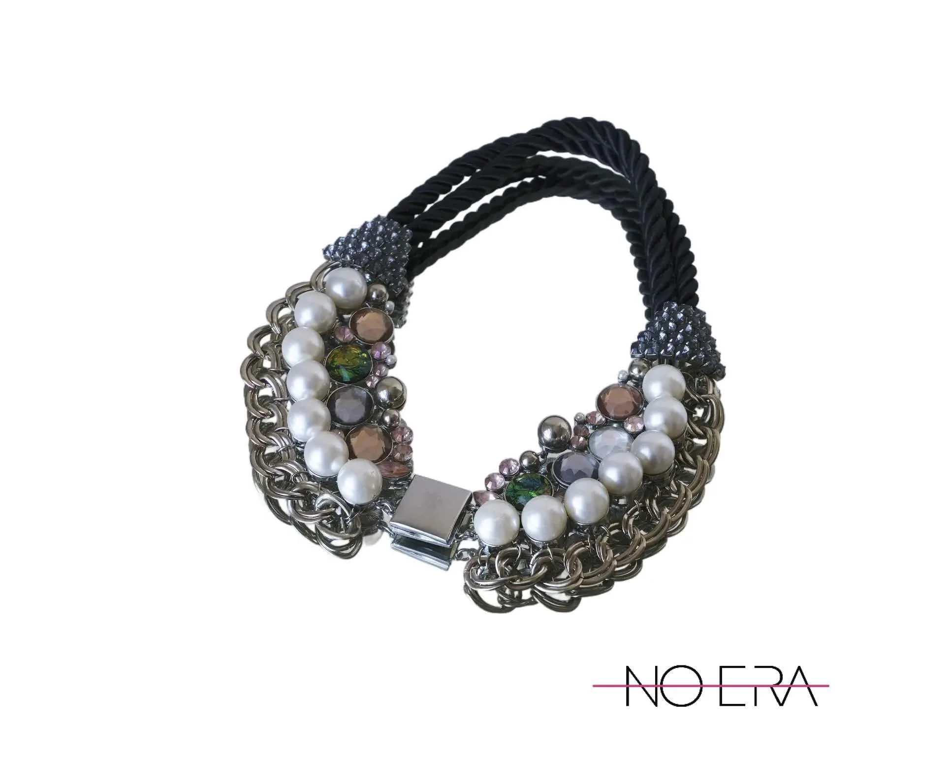 Vintage 1980s Chunky Mixed-Media Statement Bib Necklace