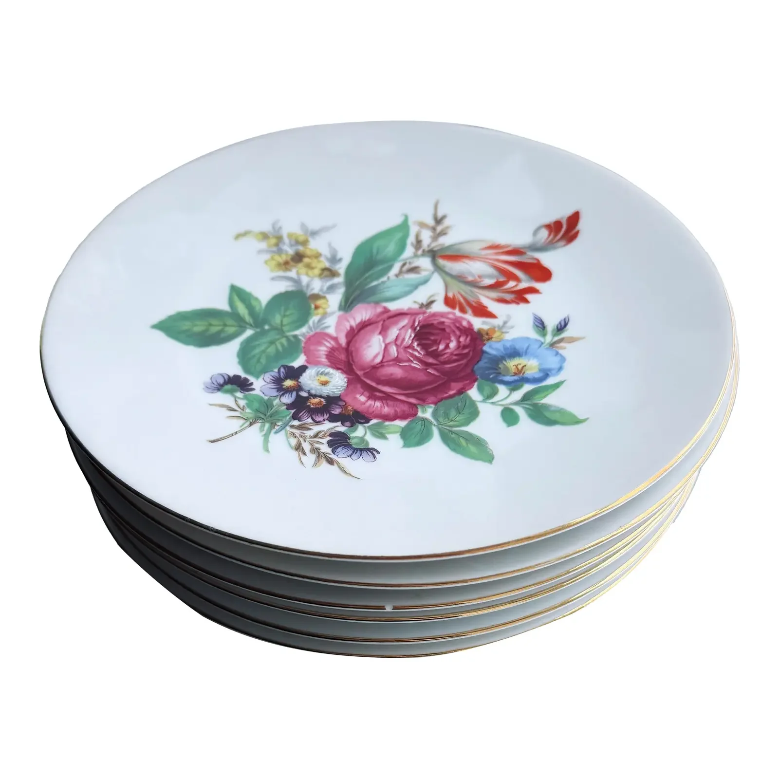 Vintage 1970s Bareuther Waldsassen Bavarian Rococo Porcelain Dessert Plates, Set of 6