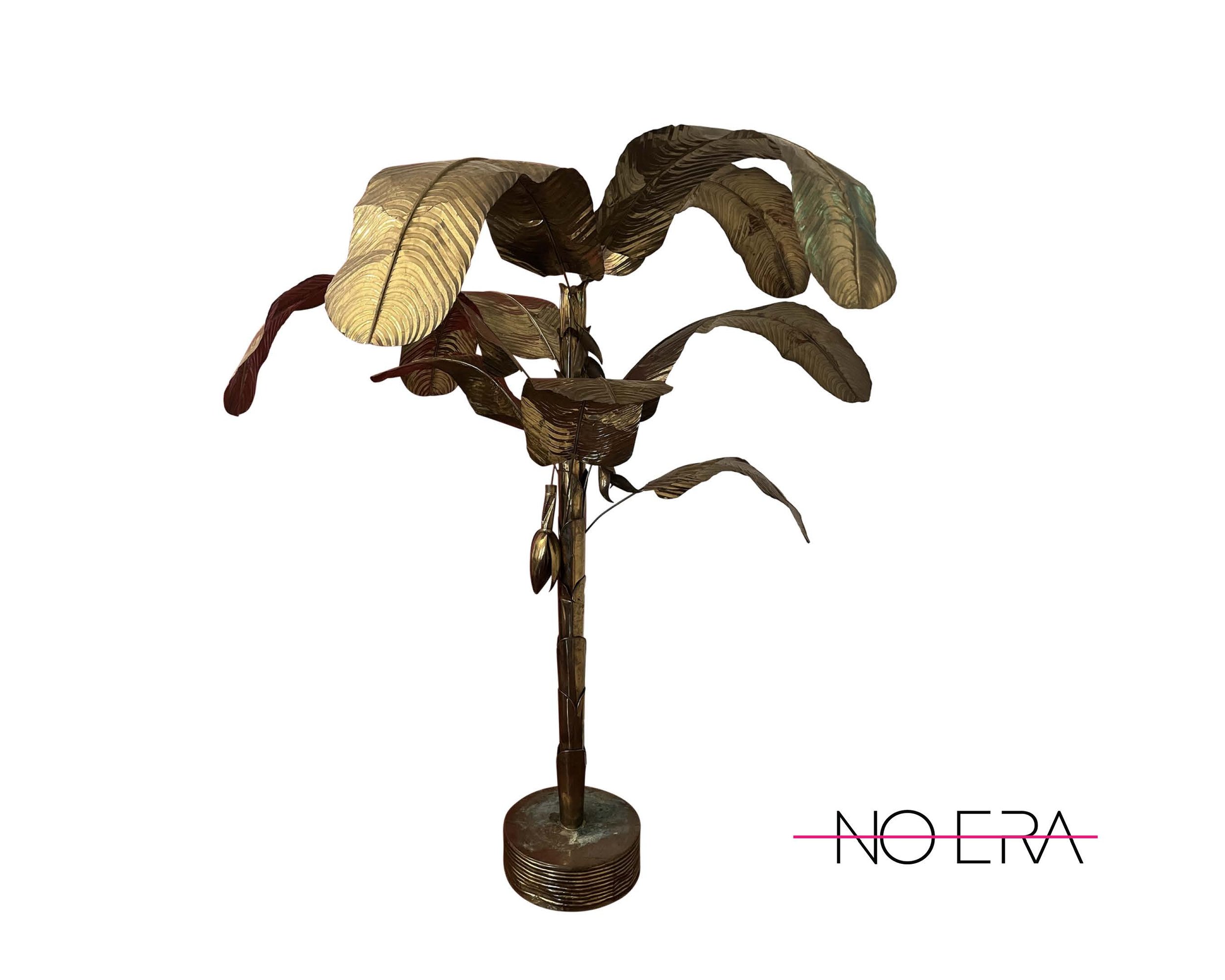 1970s Hollywood Regency Brass Banana Tree Sculpture Attributed to Maison Jansen