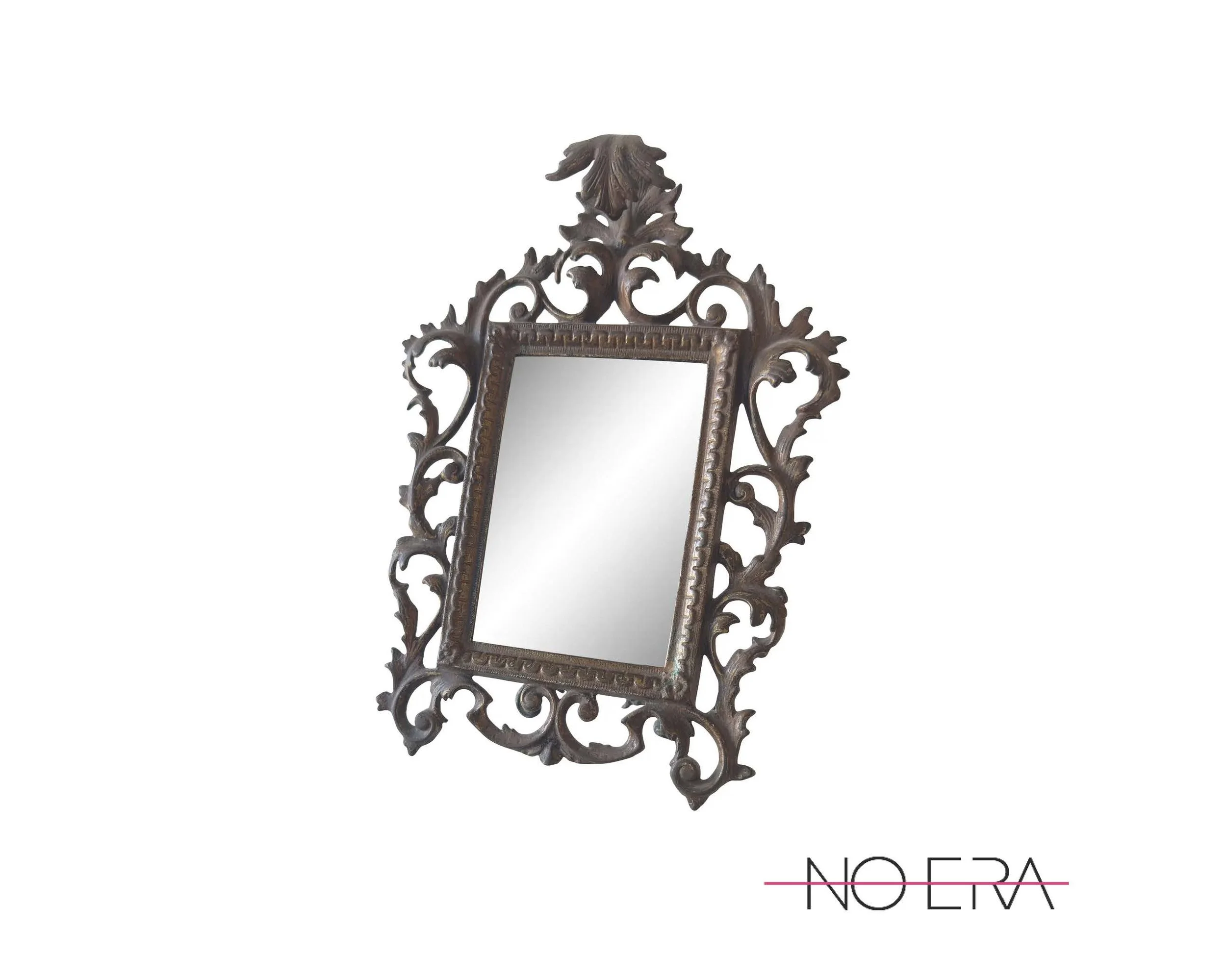 Antique Rococo Revival Bronzed Metal Easel-Back Tabletop Mirror