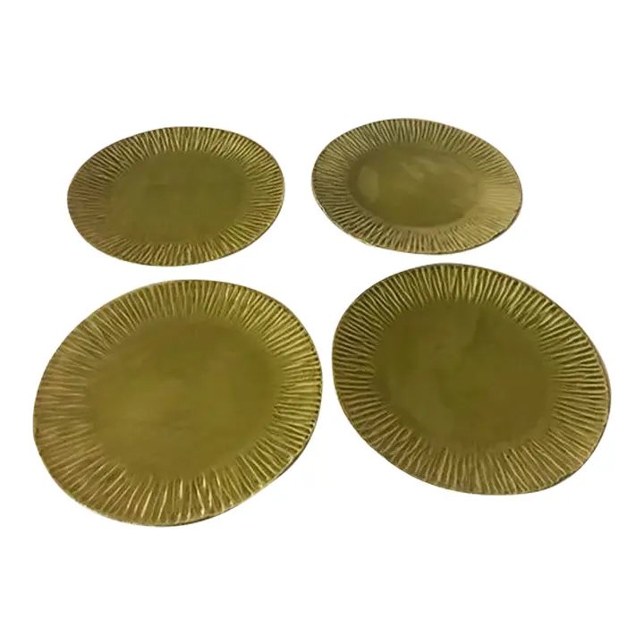 Vintage Chartreuse Italian Hand-Painted Dining Plates- Set of 4
