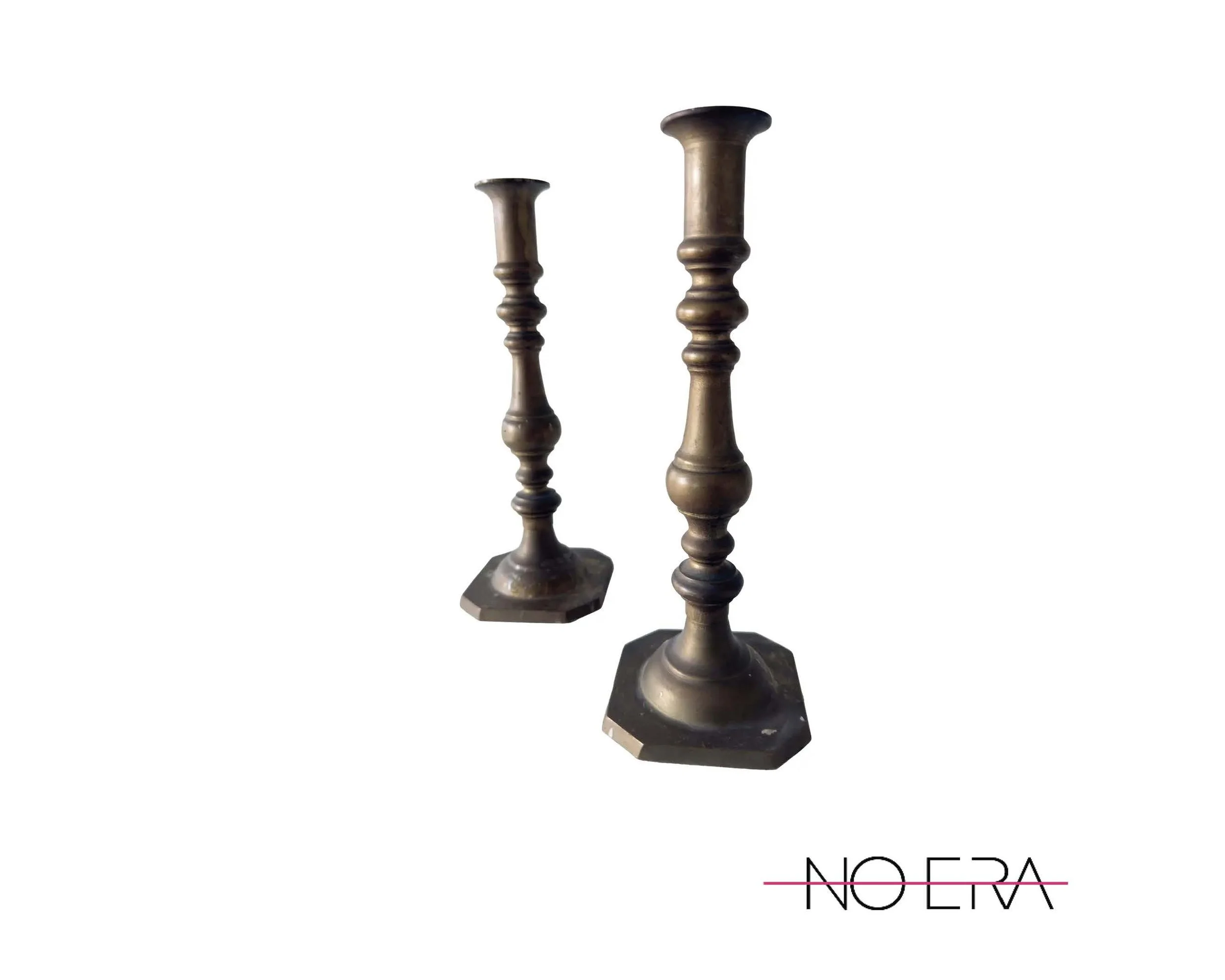 Vintage Mid-Century Modern Brass Turned Candlestick Holders, a Pair