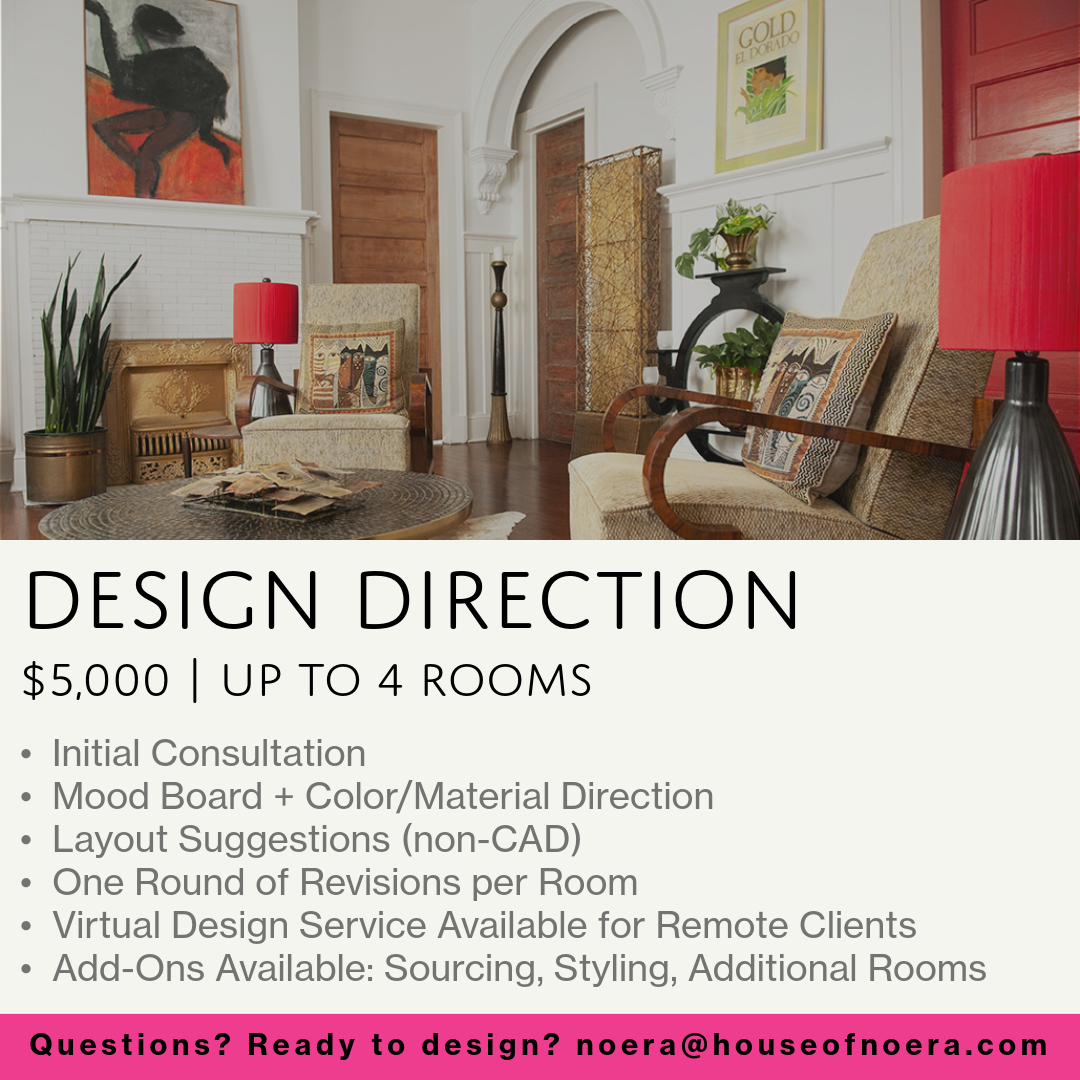 Multi-room interior design direction focused on developing a cohesive visual concept through mood boards, color and material direction, layout recommendations, and revisions. Available virtually for remote clients, with sourcing and styling available