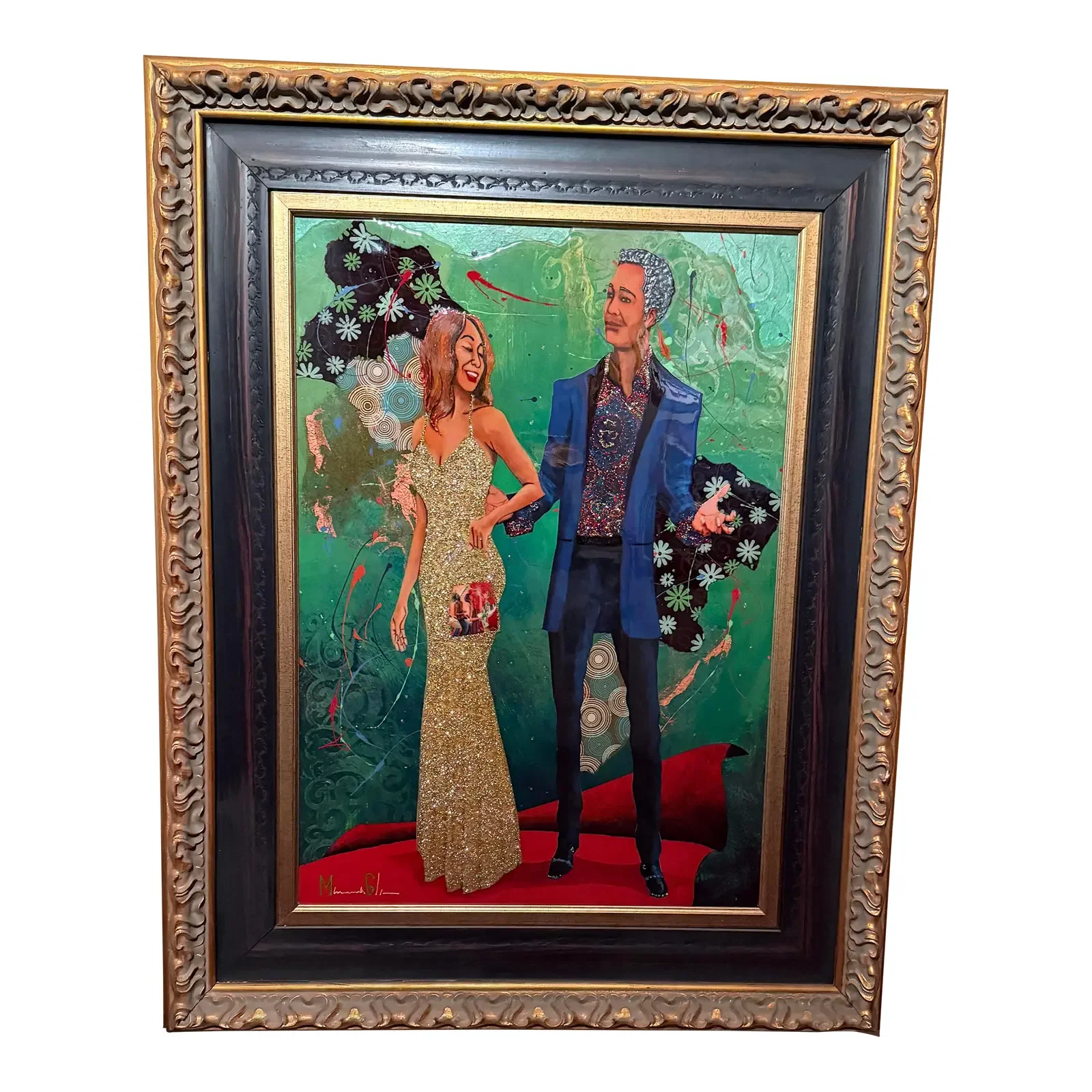 Contemporary Glynn Marcus “Nite the Carpet Was Red” 56th Grammy Awards Series Mixed Media Painting on Board Signed