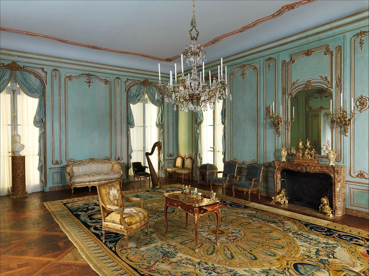 Rococo wall paneling at Palais Paar in Vienna, circa 1765–1772, featuring carved pine, gilded ornament, mirrors, and decorative details by Isidor Canevale and Johann Georg Leithner.