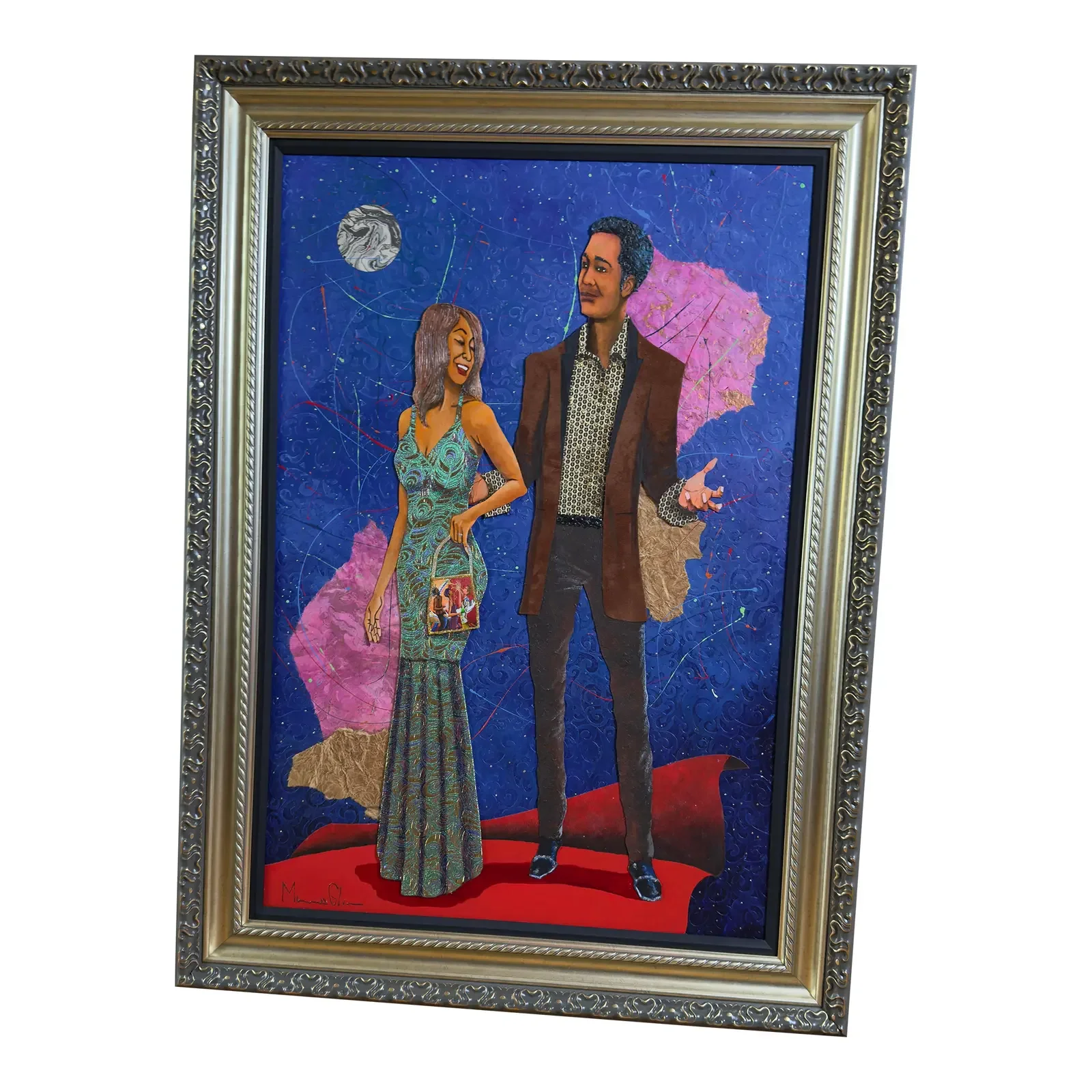 Contemporary Glynn Marcus “Nite the Carpet Was Red” 56th Grammy Awards Series Mixed Media Painting on Board Signed
