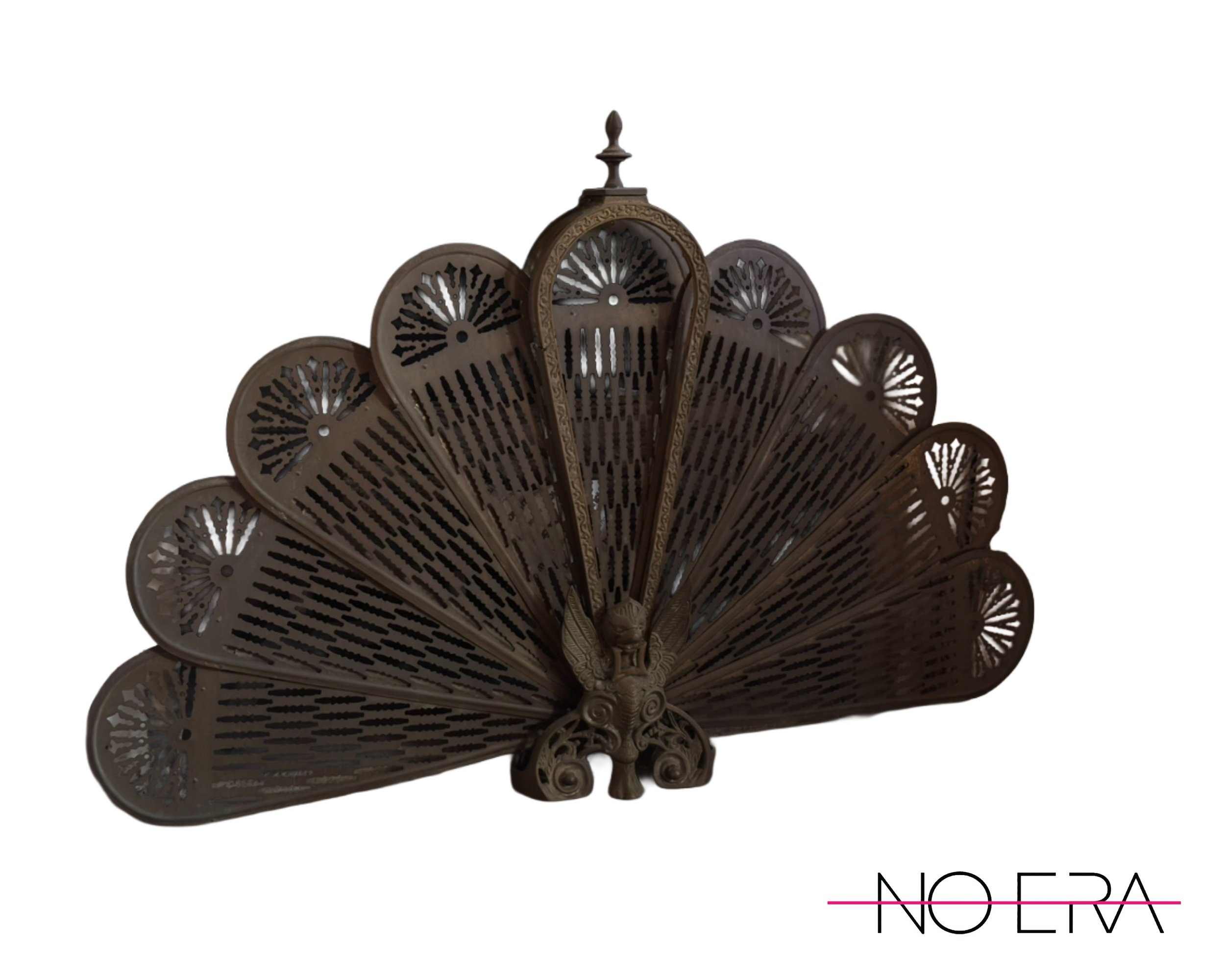 Antique Brass Peacock Folding Fan Fireplace Screen