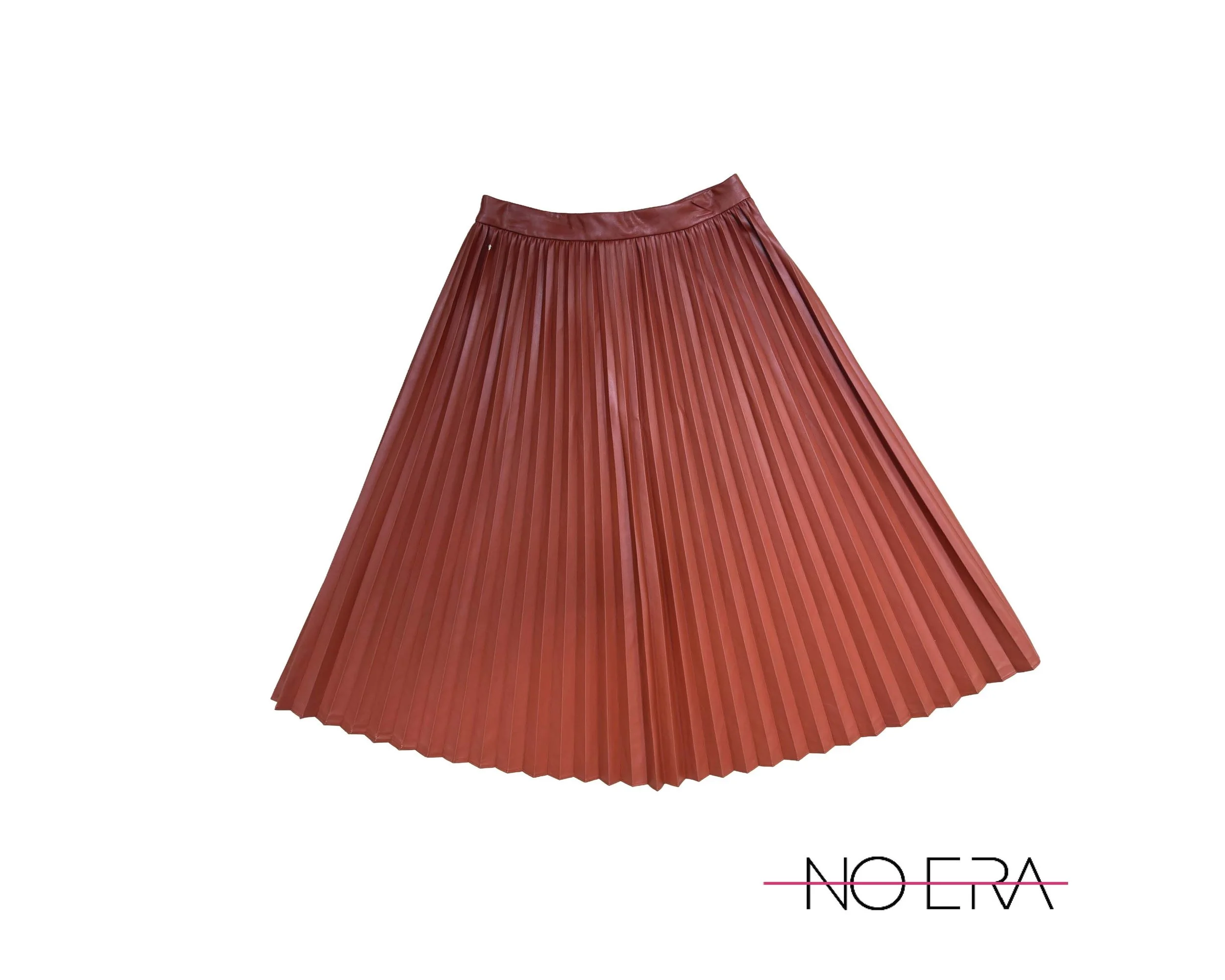 Terracotta Pleated Pleather Skirt
