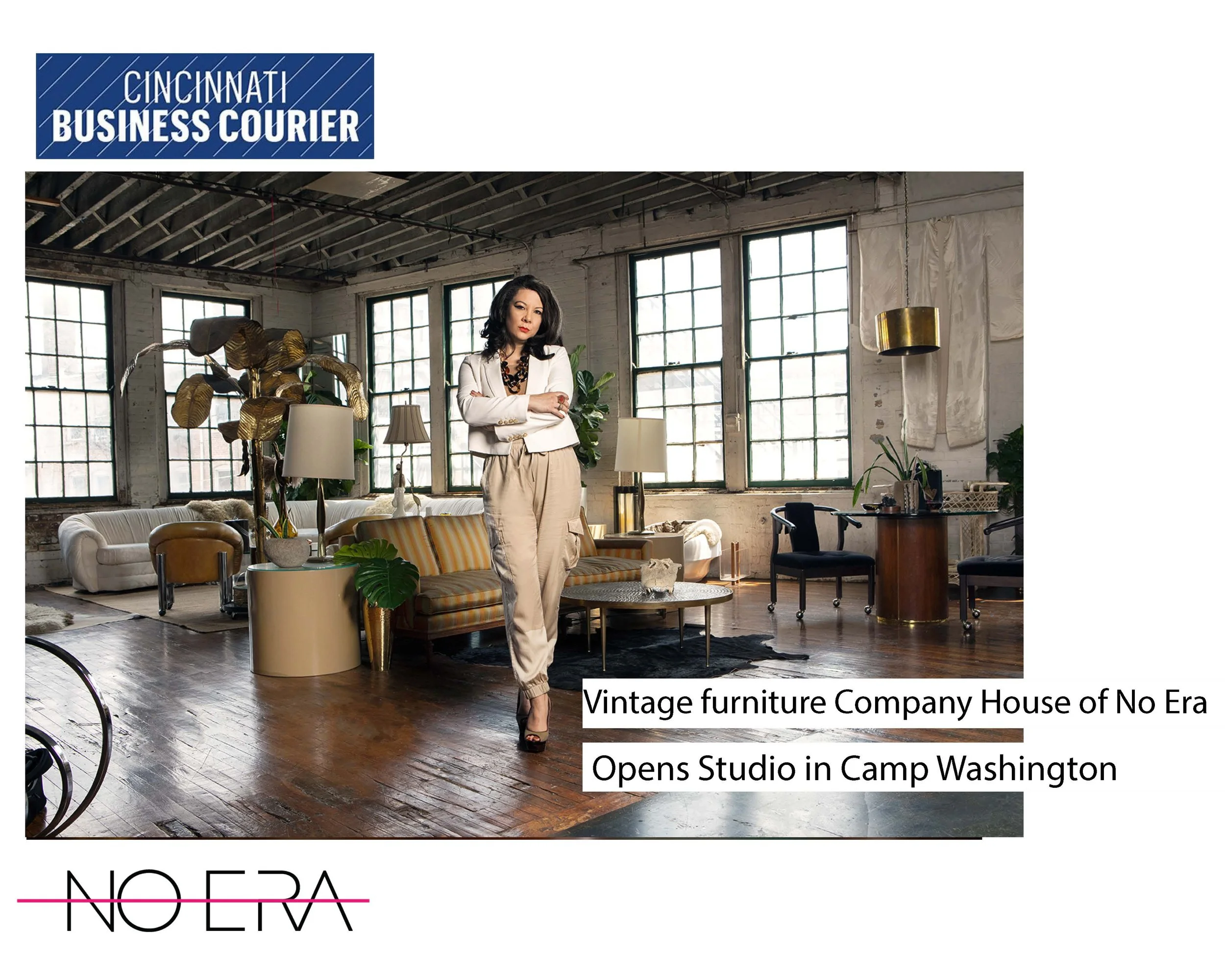 House of No Era featured in the Cincinnati Business Courier in “Vintage Furniture Company House of No Era Opens Studio in Camp Washington,” covering the opening of House of No Era’s former warehouse studio in Cincinnati’s Camp Washington neighborhood