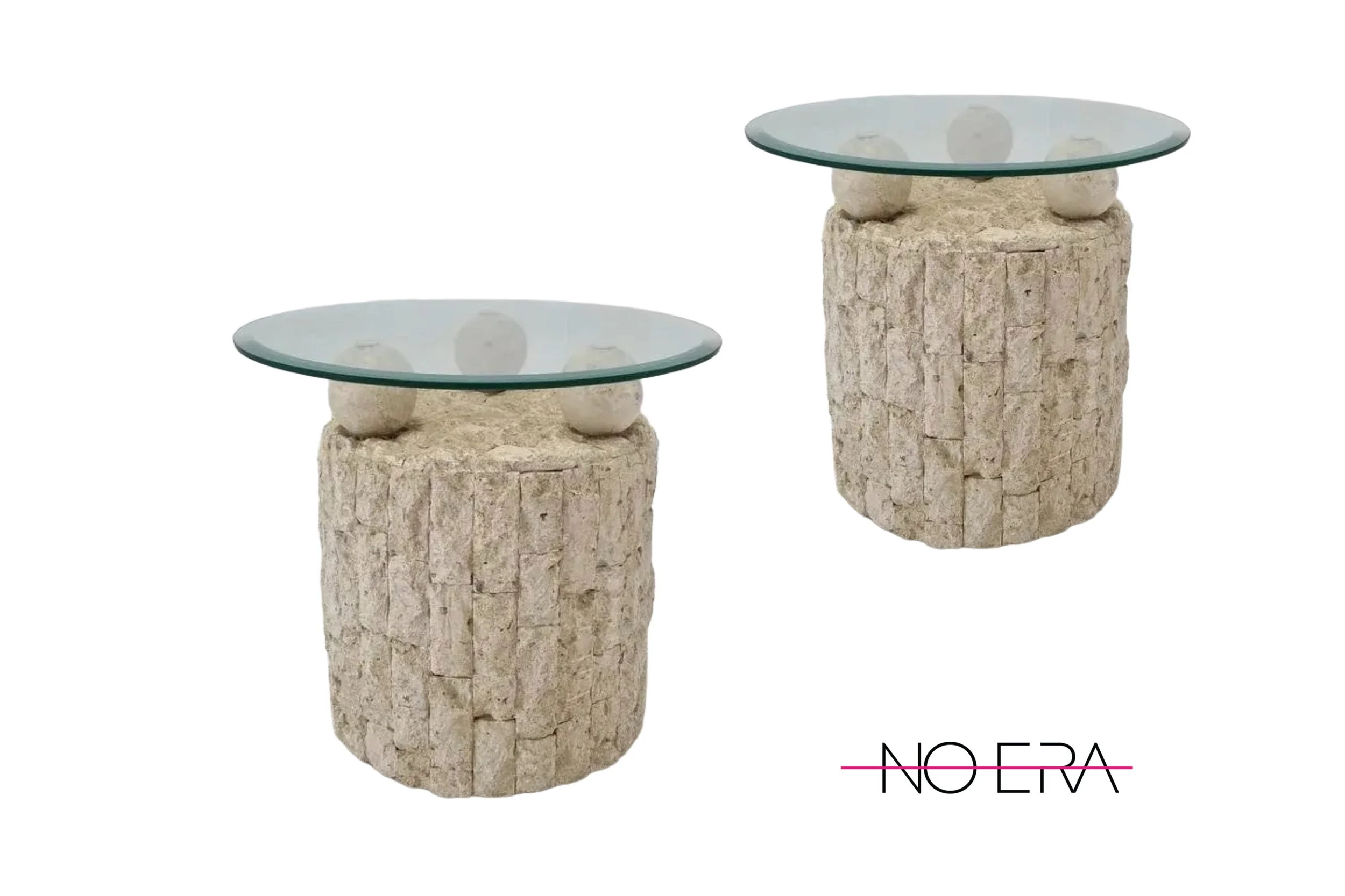 Pair of Postmodern Cylindrical Mactan Stone Tables