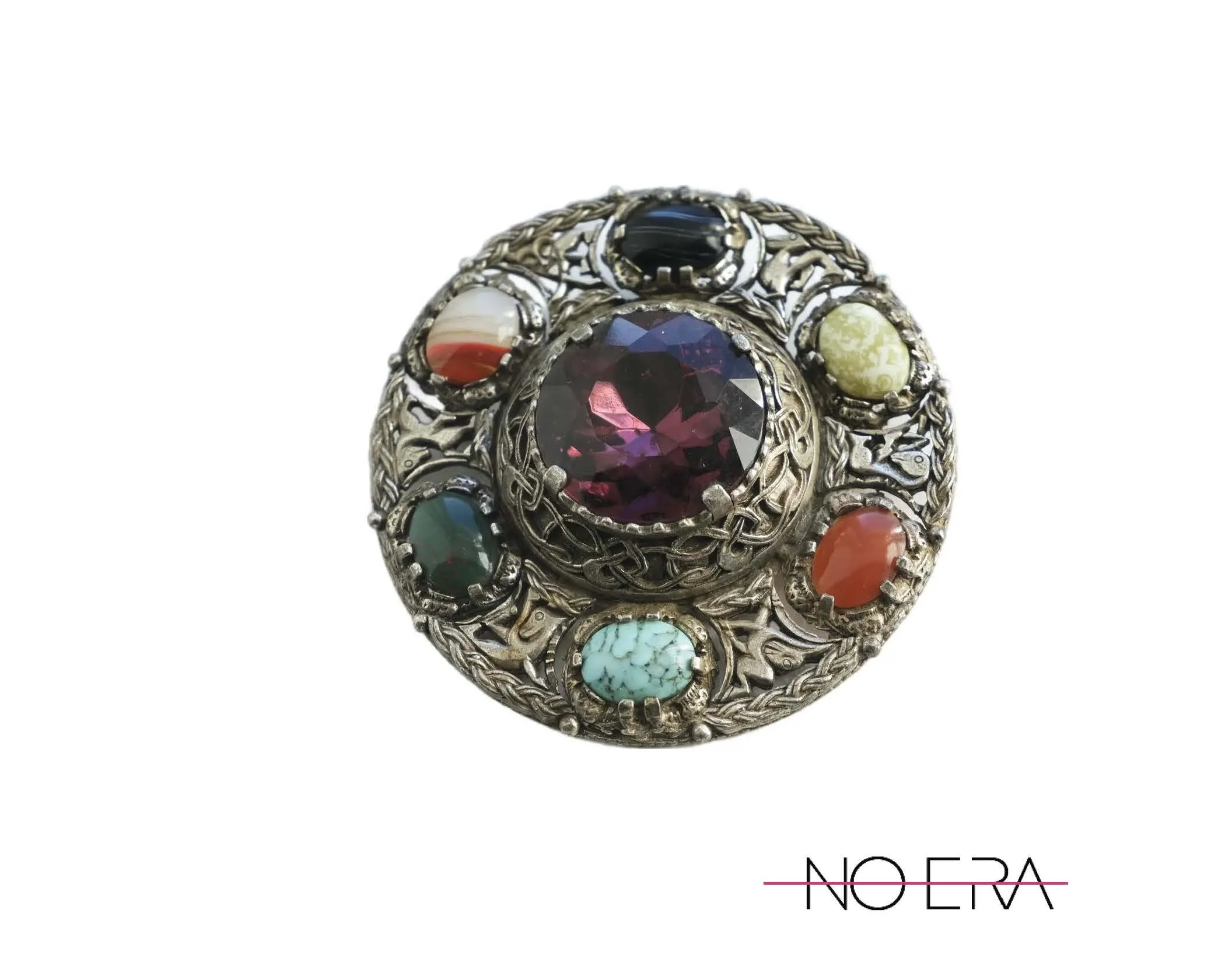 Vintage, 1970s, Miracle Scottish Pebble Jewelry Brooch, Signed, Mid-Century Celtic Revival