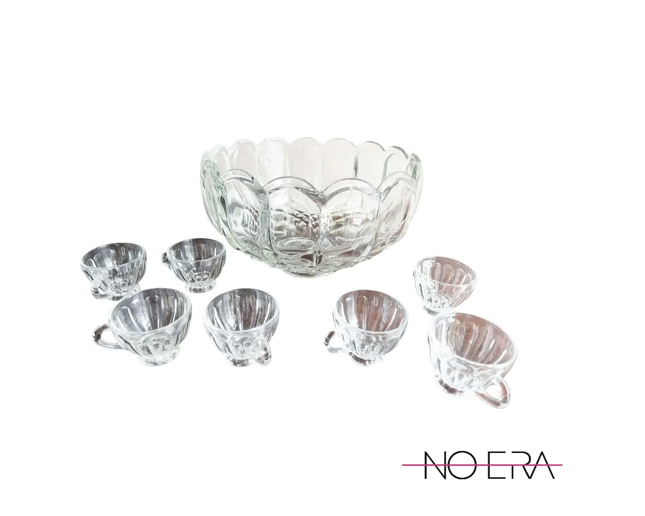 Antique L E Smith Old Dominion Crystal Punch Bowl With 7 cups