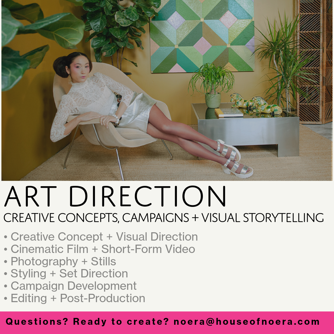 Art direction and visual storytelling by House of No Era, including creative concepts, campaign development, cinematic film, short-form video, photography, styling, set direction, and post-production.