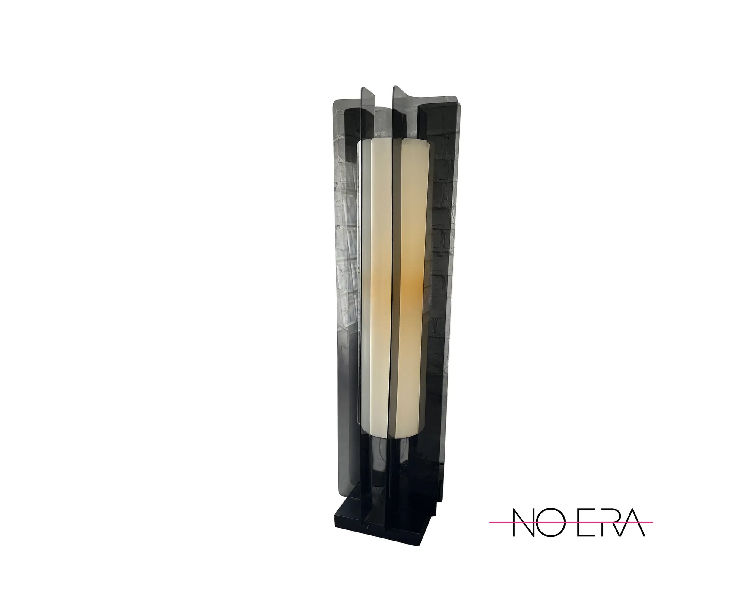 1970s Smoked Lucite Tower Table Lamp